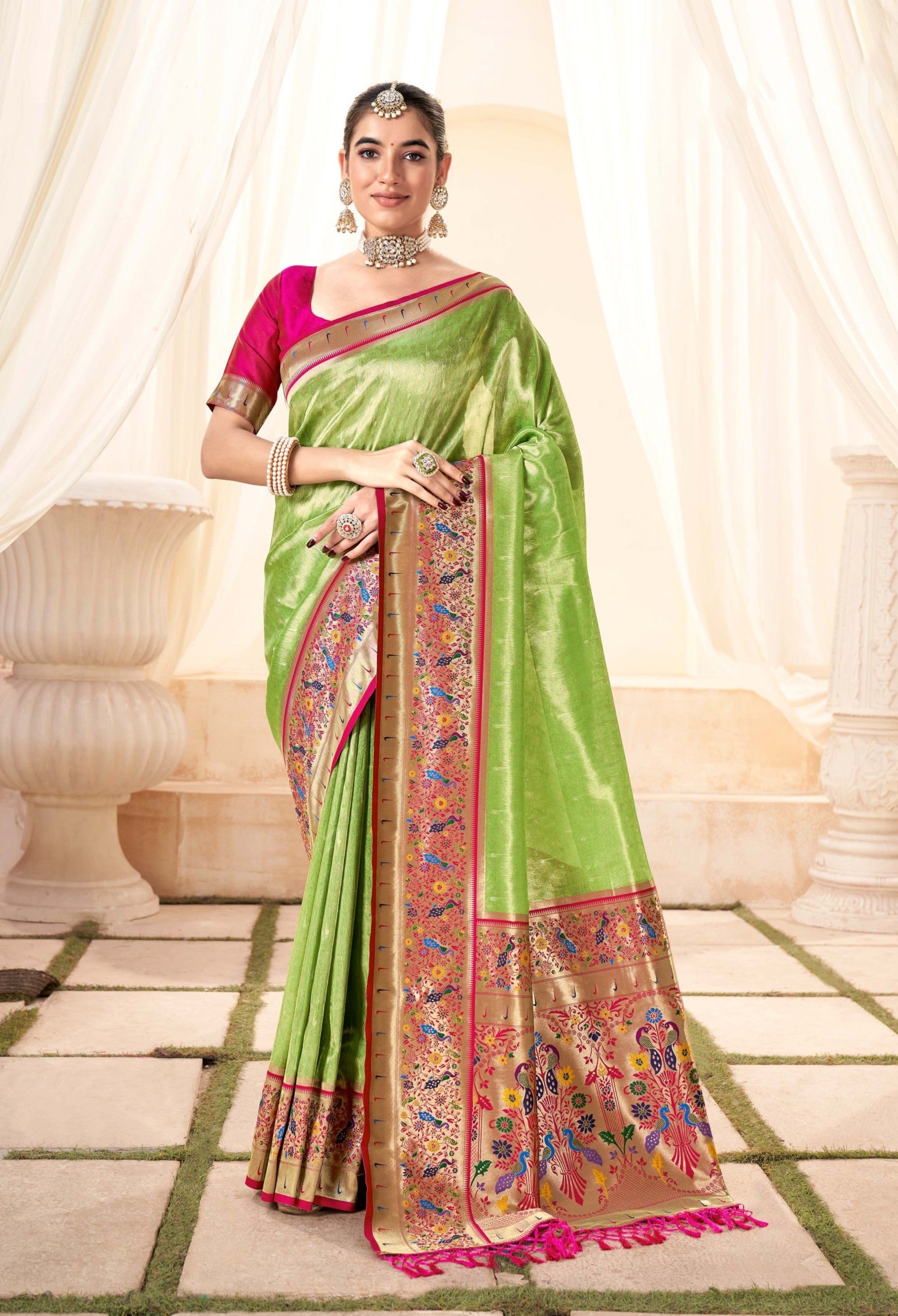 Exquisite Pista Green Zari Woven Banarasi Silk Saree