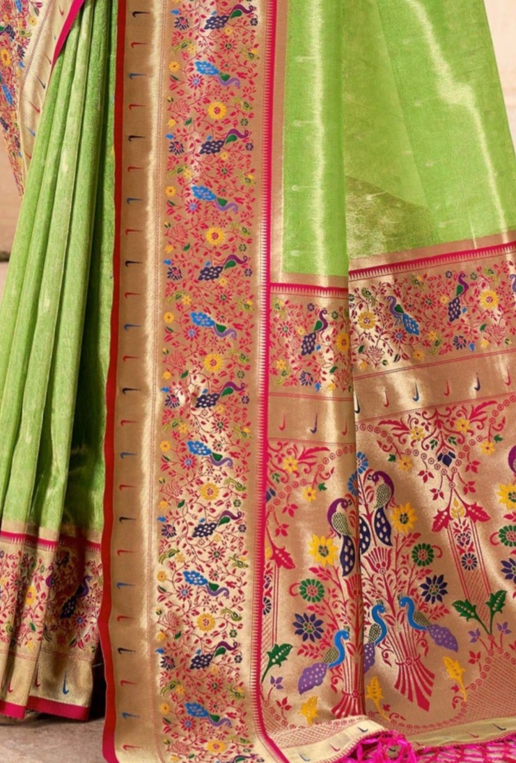 Exquisite Pista Green Zari Woven Banarasi Silk Saree