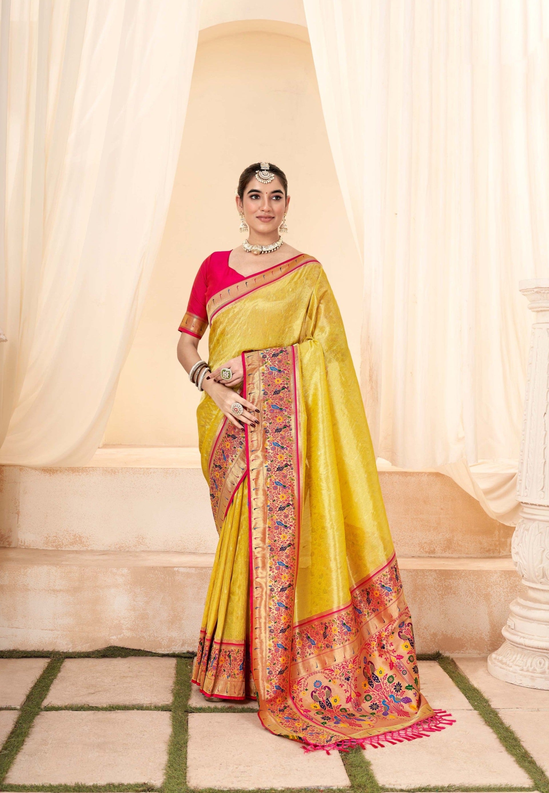 Radiant Golden Zari Woven Banarasi Silk Saree