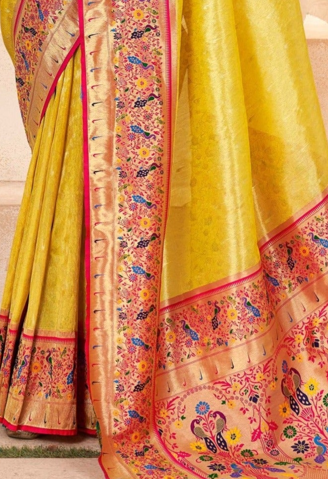 Radiant Golden Zari Woven Banarasi Silk Saree