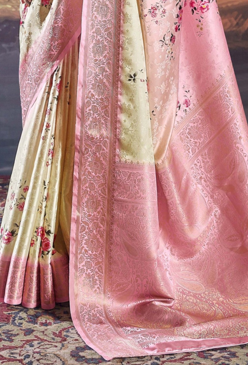 Cupid Blush Digital Floral Satin Silk Saree