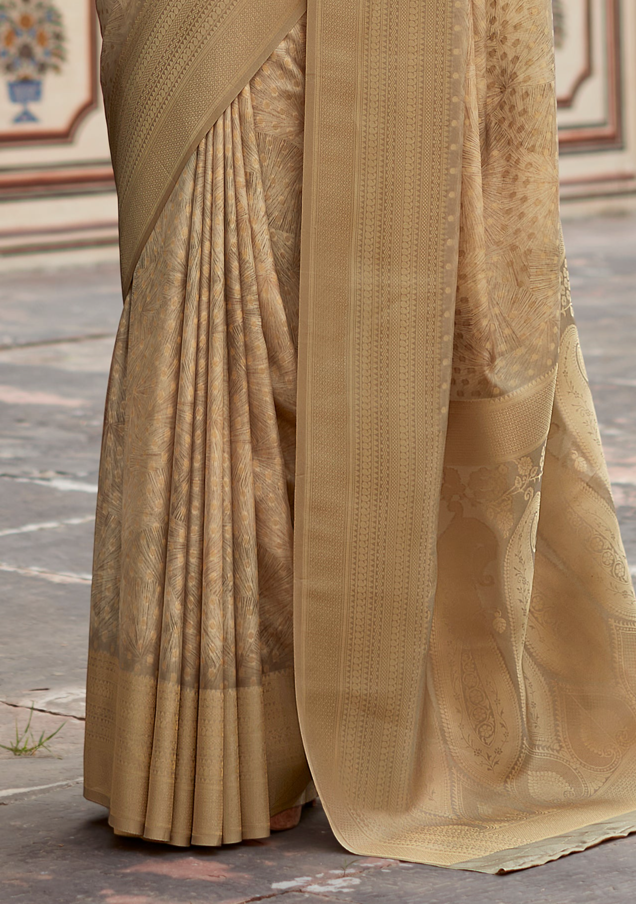 Twisted Gold Banarasi Digital Printed Silk Saree