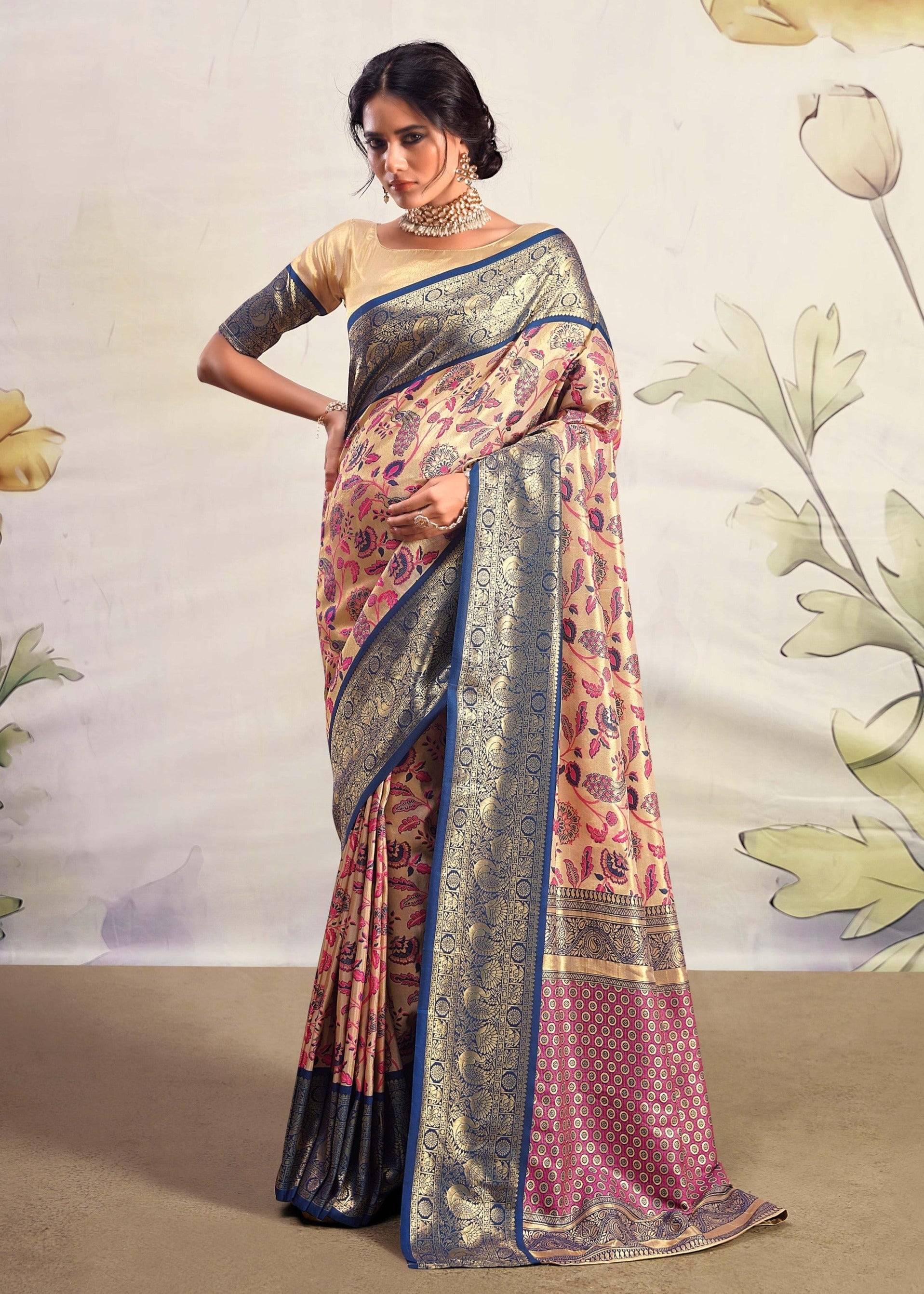 Exquisite Blue and Cream Woven Banarasi Silk Saree