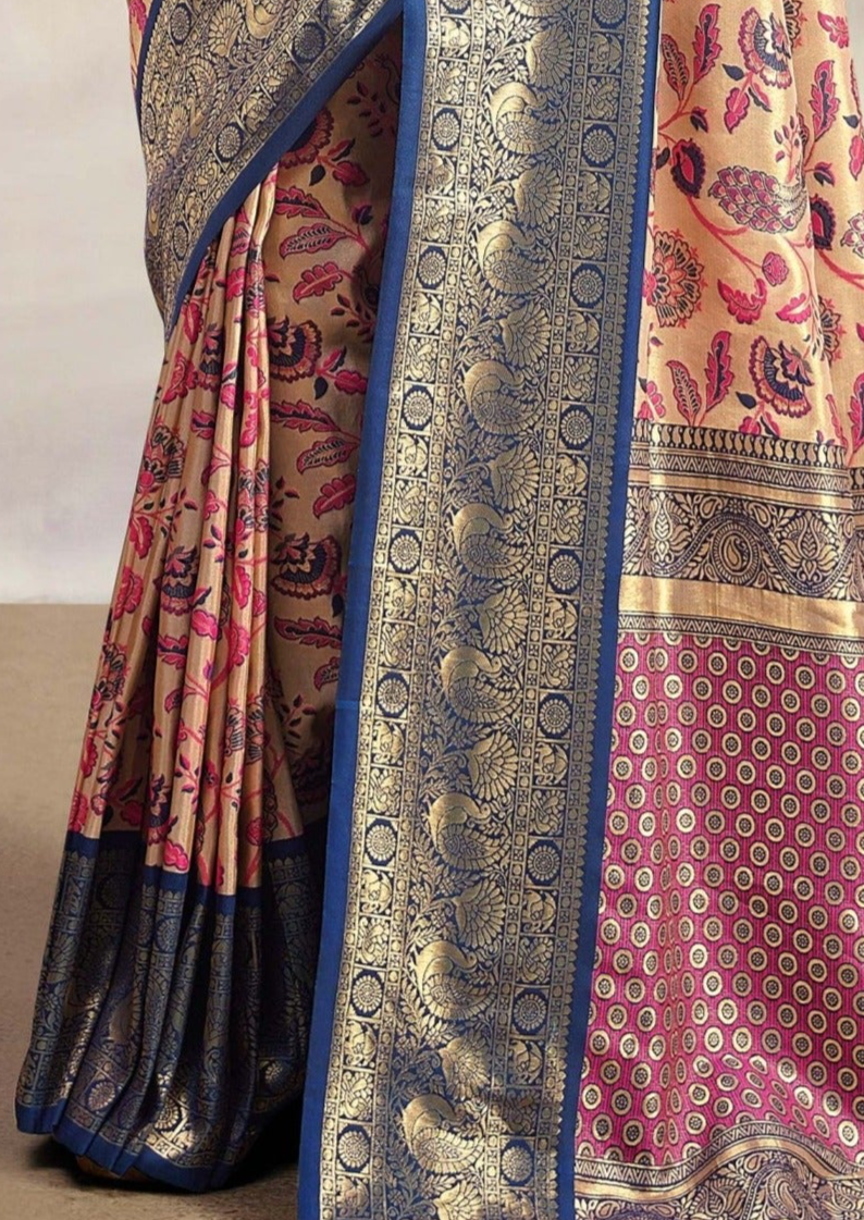 Exquisite Blue and Cream Woven Banarasi Silk Saree