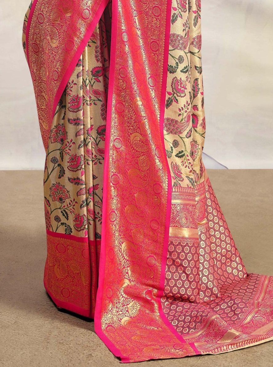 Beige and Brown Woven Banarasi Silk Saree