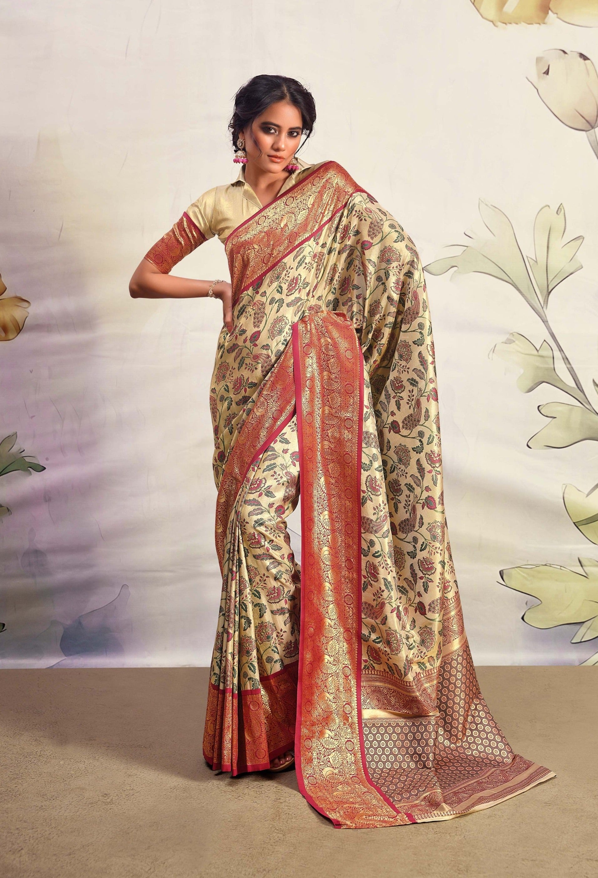 Safari Beige Woven Banarasi Silk Saree