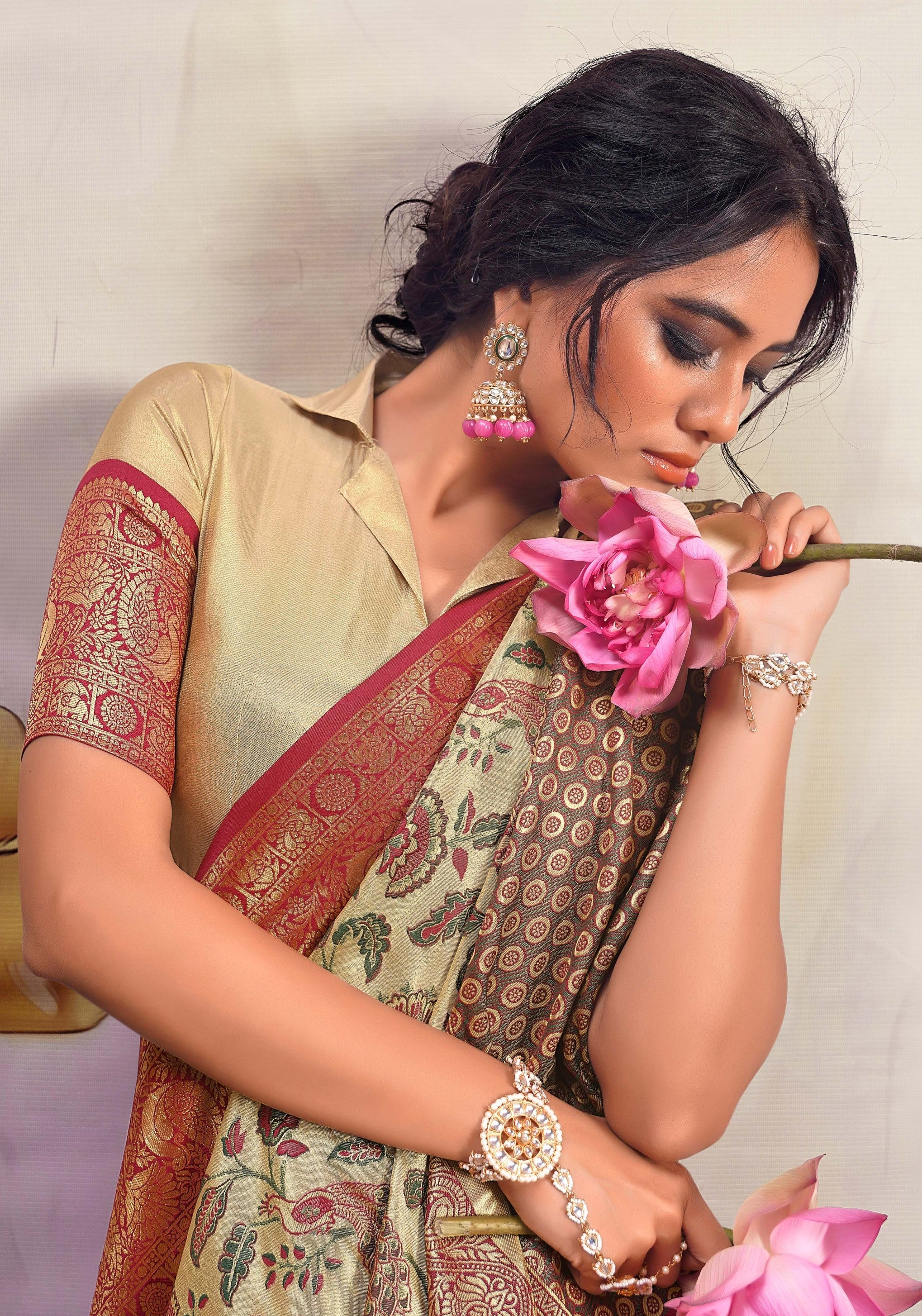 Safari Beige Woven Banarasi Silk Saree