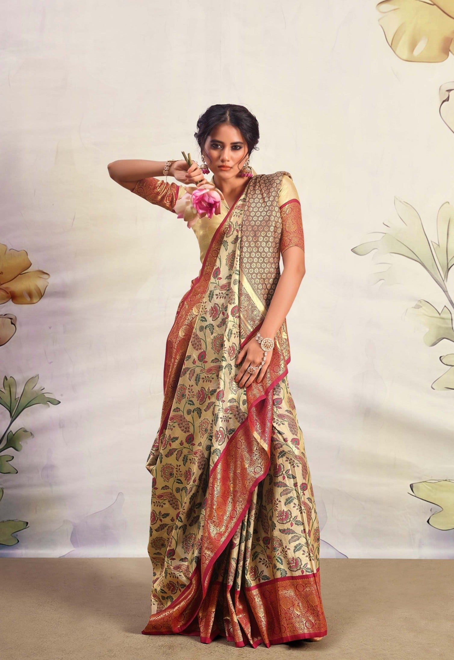 Safari Beige Woven Banarasi Silk Saree