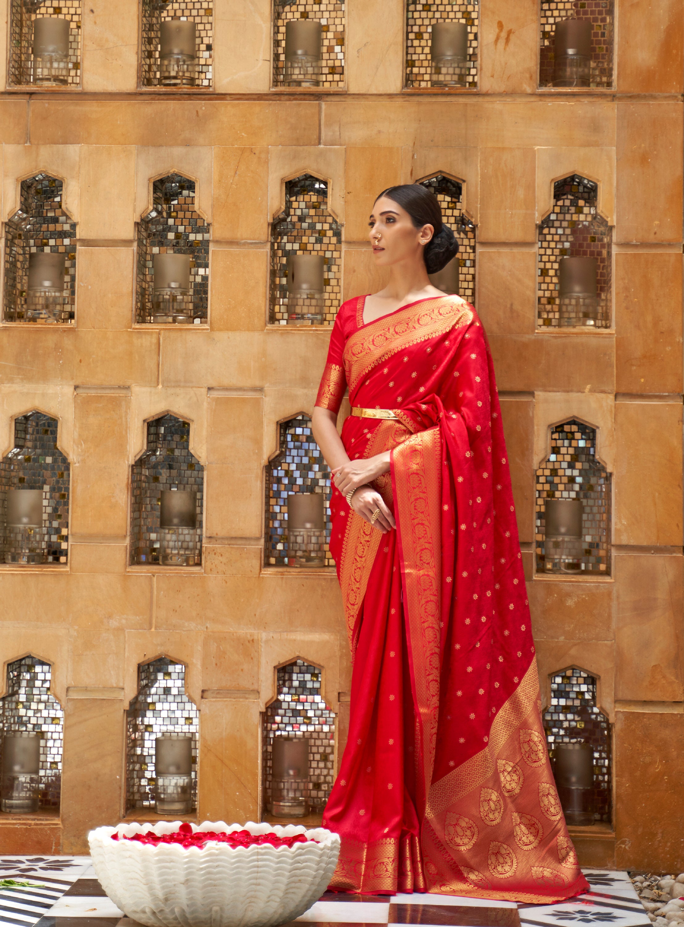 Crimson Red Elegance Zari Woven Kanjivaram Saree