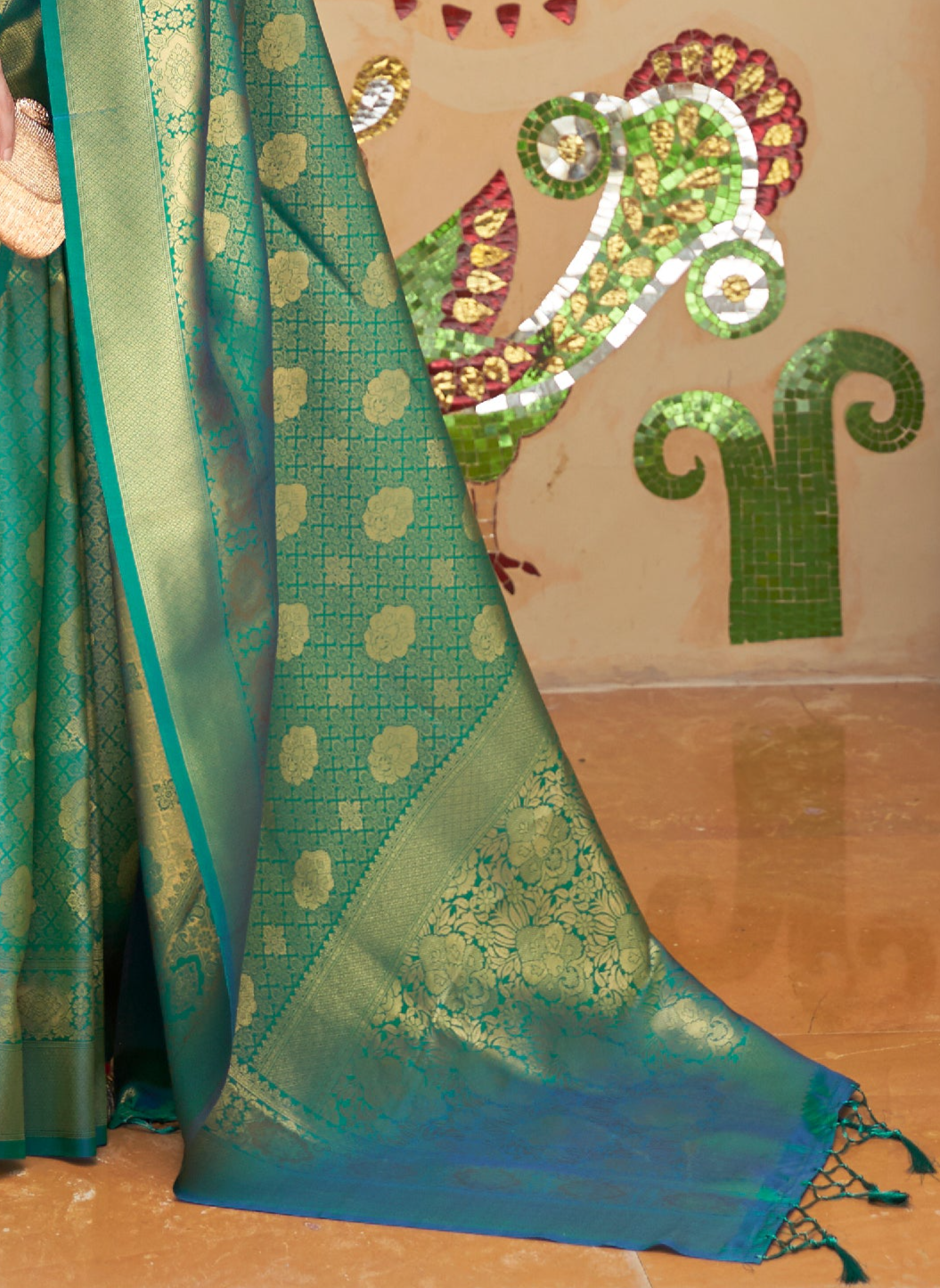 Viridian Green Zari Woven Kanjivaram Saree