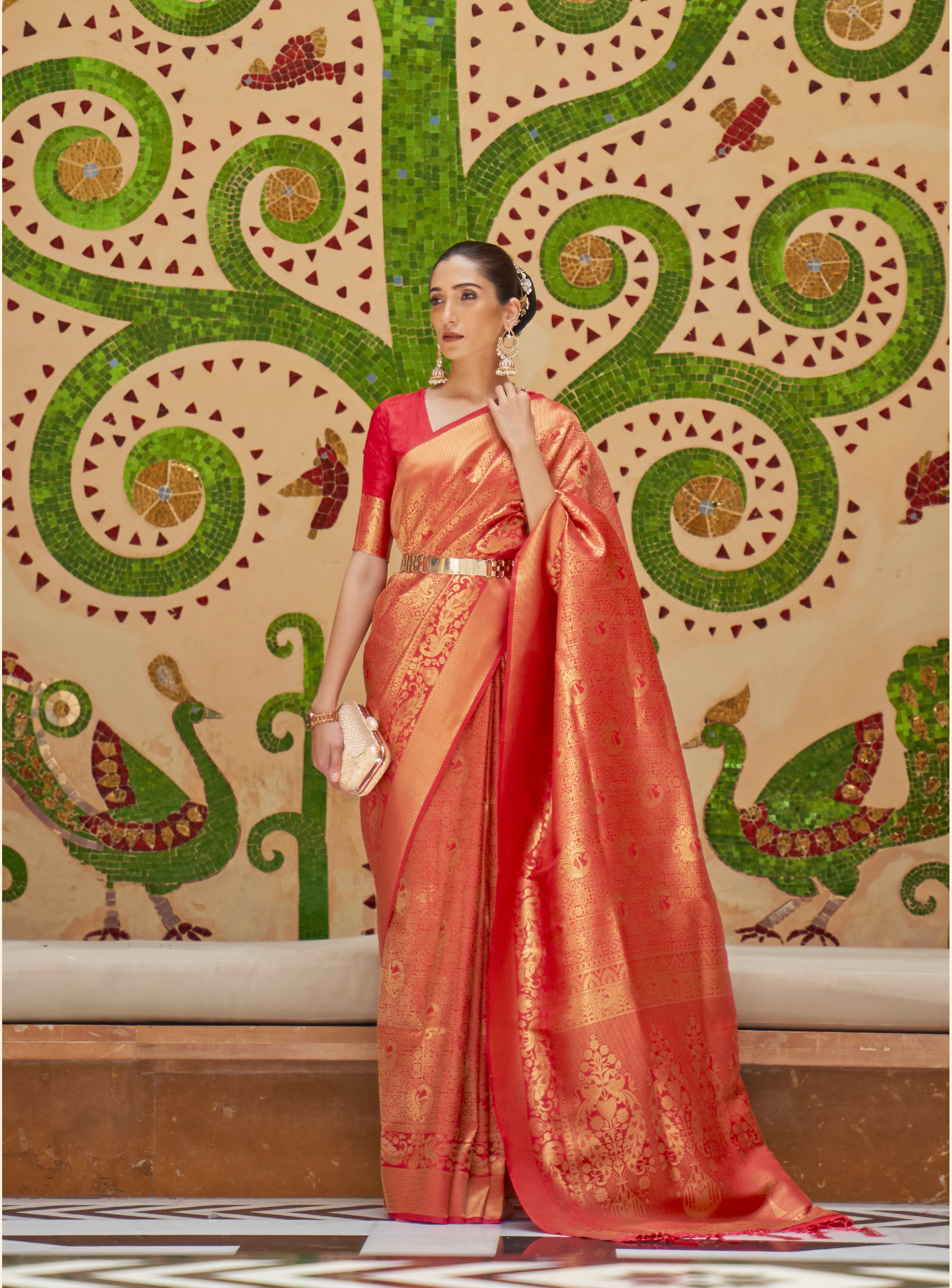 Scarlet Red Zari Woven Kanjivaram Saree