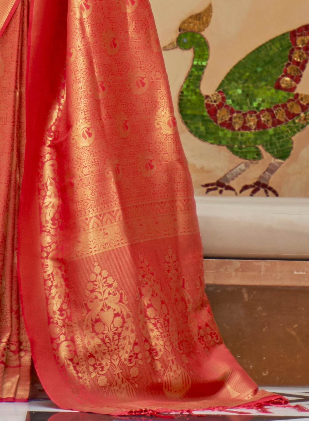 Scarlet Red Zari Woven Kanjivaram Saree