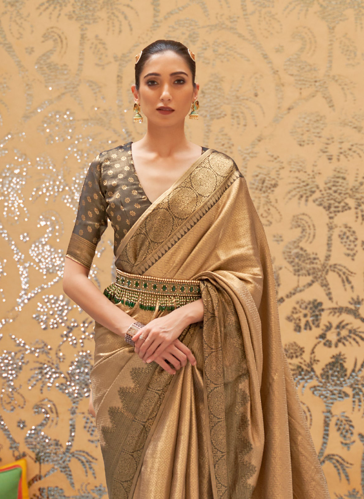 Opulent Chestnut Brown Zari Kanjivaram Saree