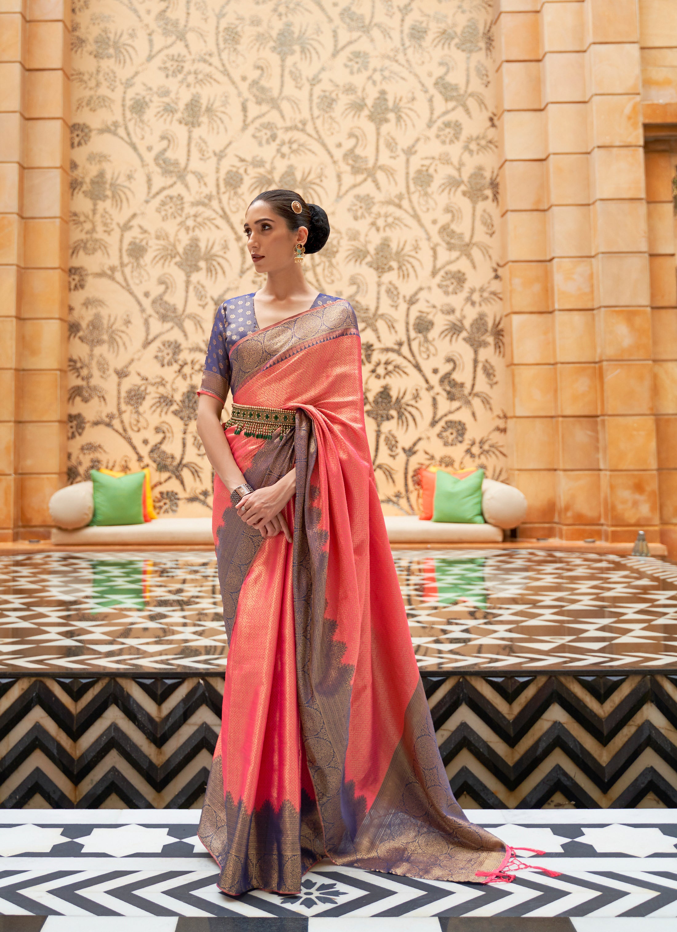 Dusky Rose Pink Zari Woven Kanjivaram Saree