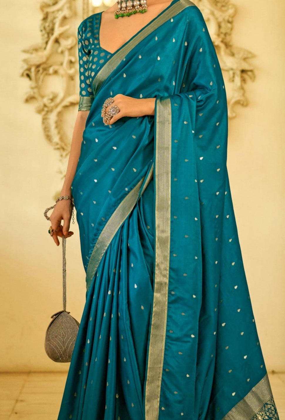 Royal Green Zari Woven Satin Silk Saree