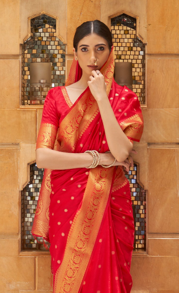 Crimson Red Elegance Zari Woven Kanjivaram Saree