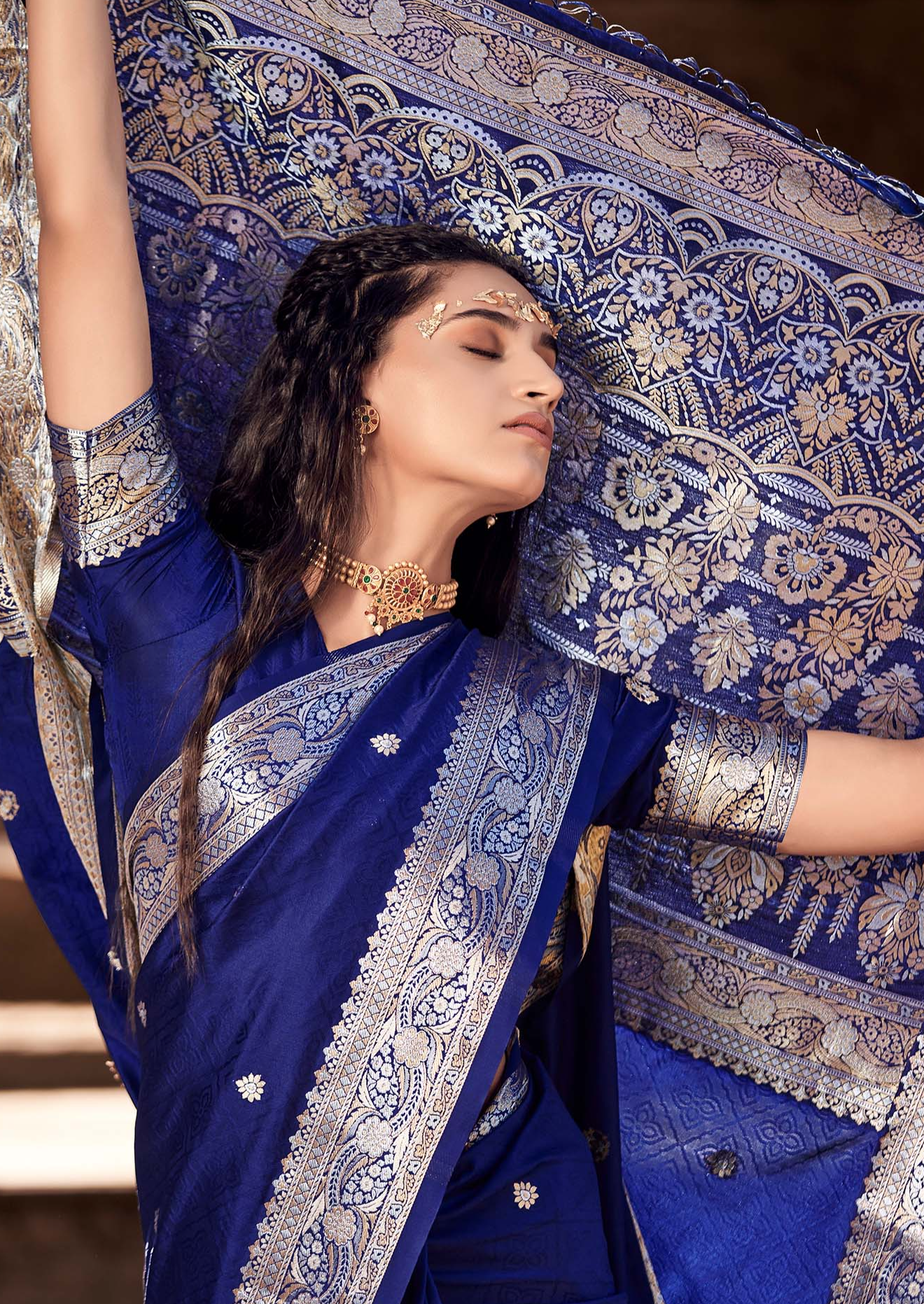 Midnight Majesty Banarasi Satin Silk Saree