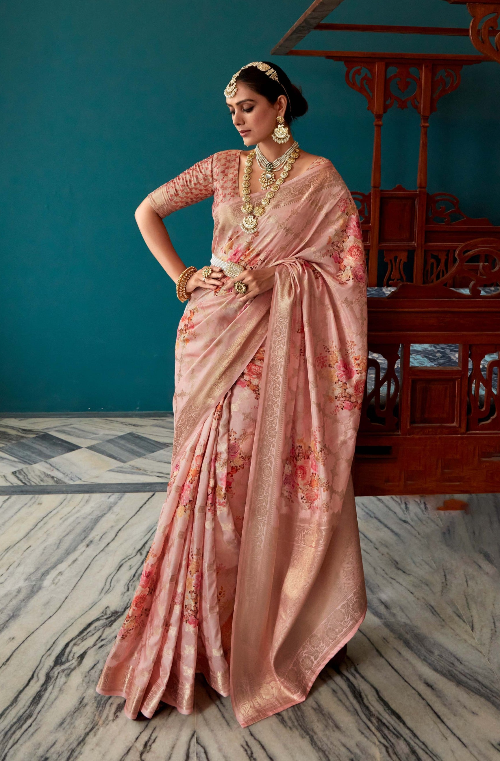 Blossom Blush Pink Banarasi Silk Saree