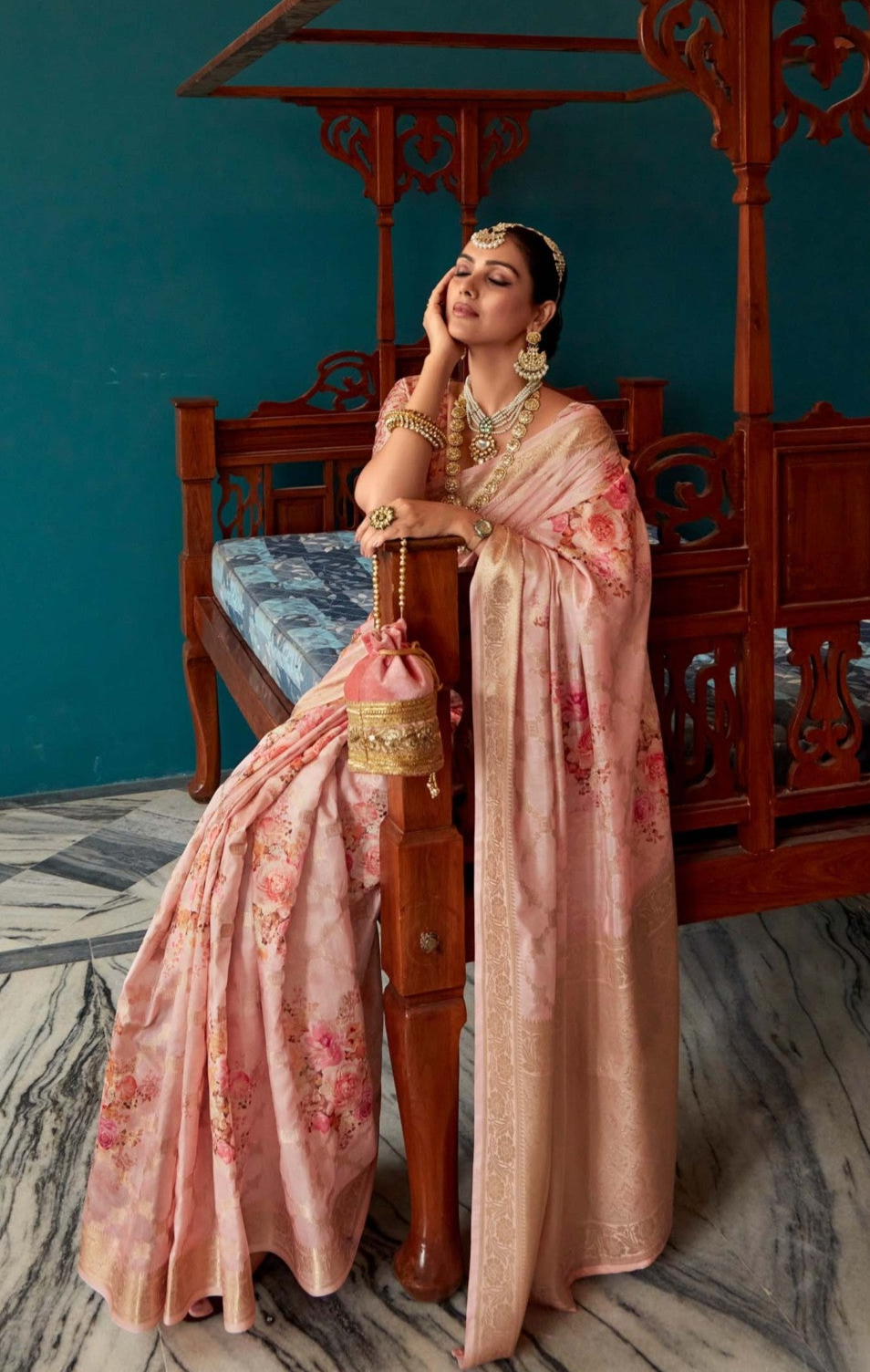 Blossom Blush Pink Banarasi Silk Saree