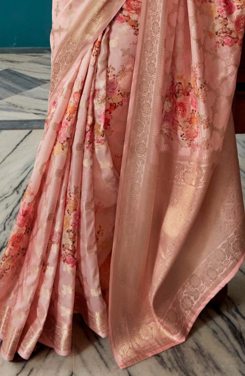 Blossom Blush Pink Banarasi Silk Saree