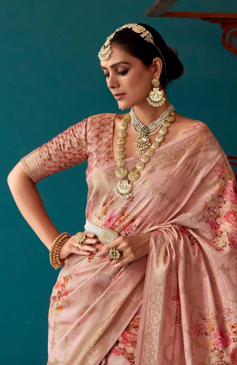 Blossom Blush Pink Banarasi Silk Saree