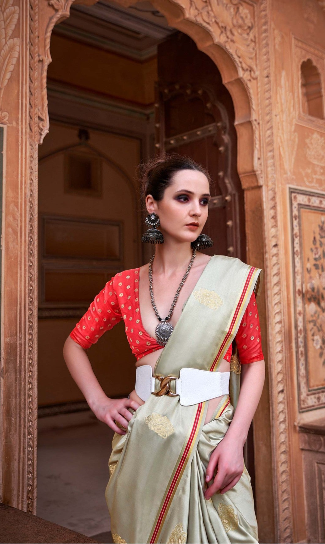 Ethereal Grey Satin Silk Saree