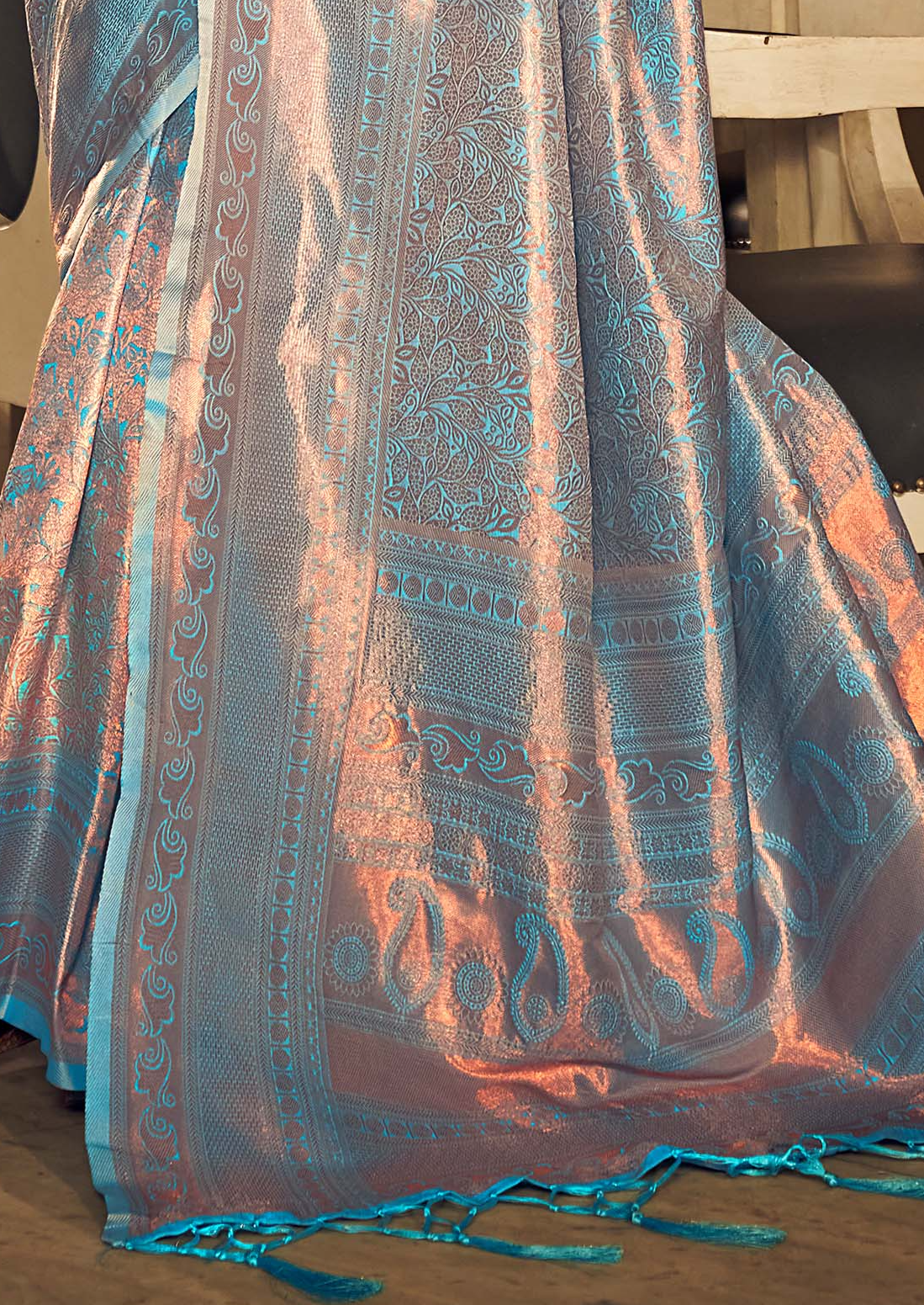 Aqua Blue Dual Tone Kanjivaram Silk Saree