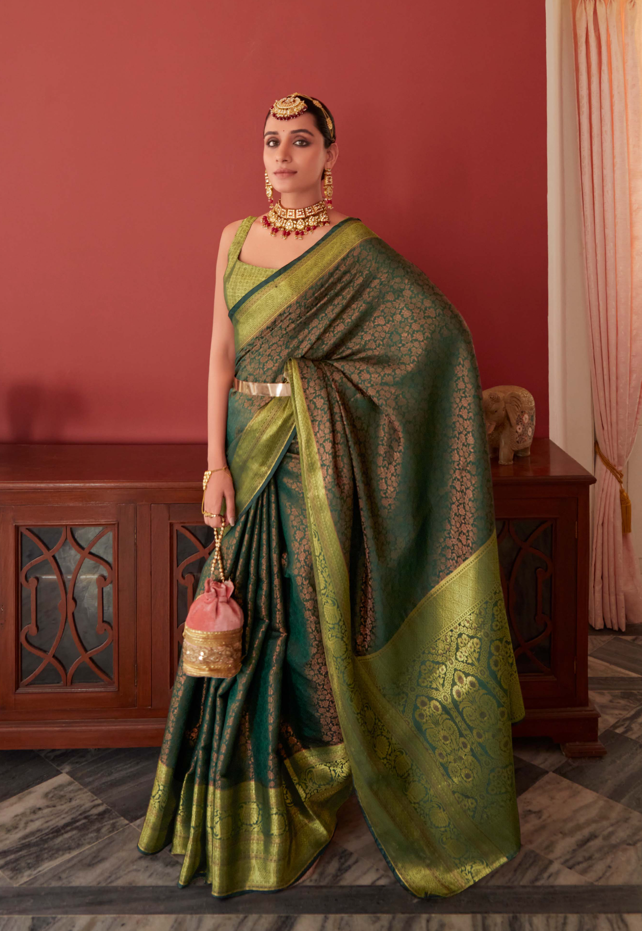 Verdant Mehndi Green Zari Woven Banarasi Silk Saree