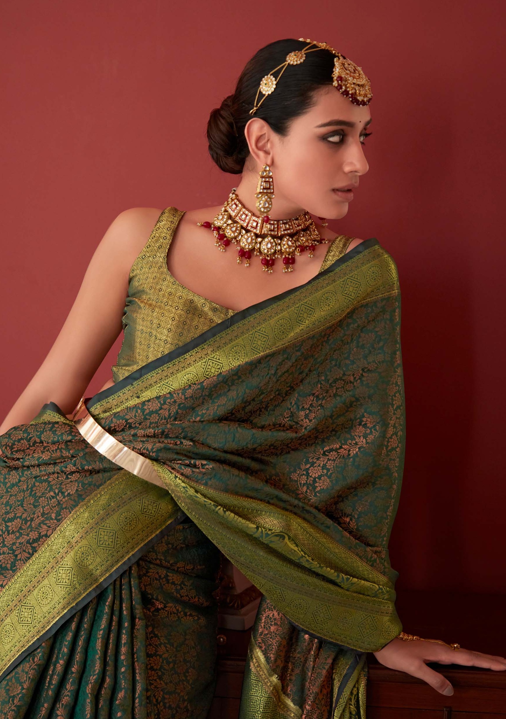 Verdant Mehndi Green Zari Woven Banarasi Silk Saree