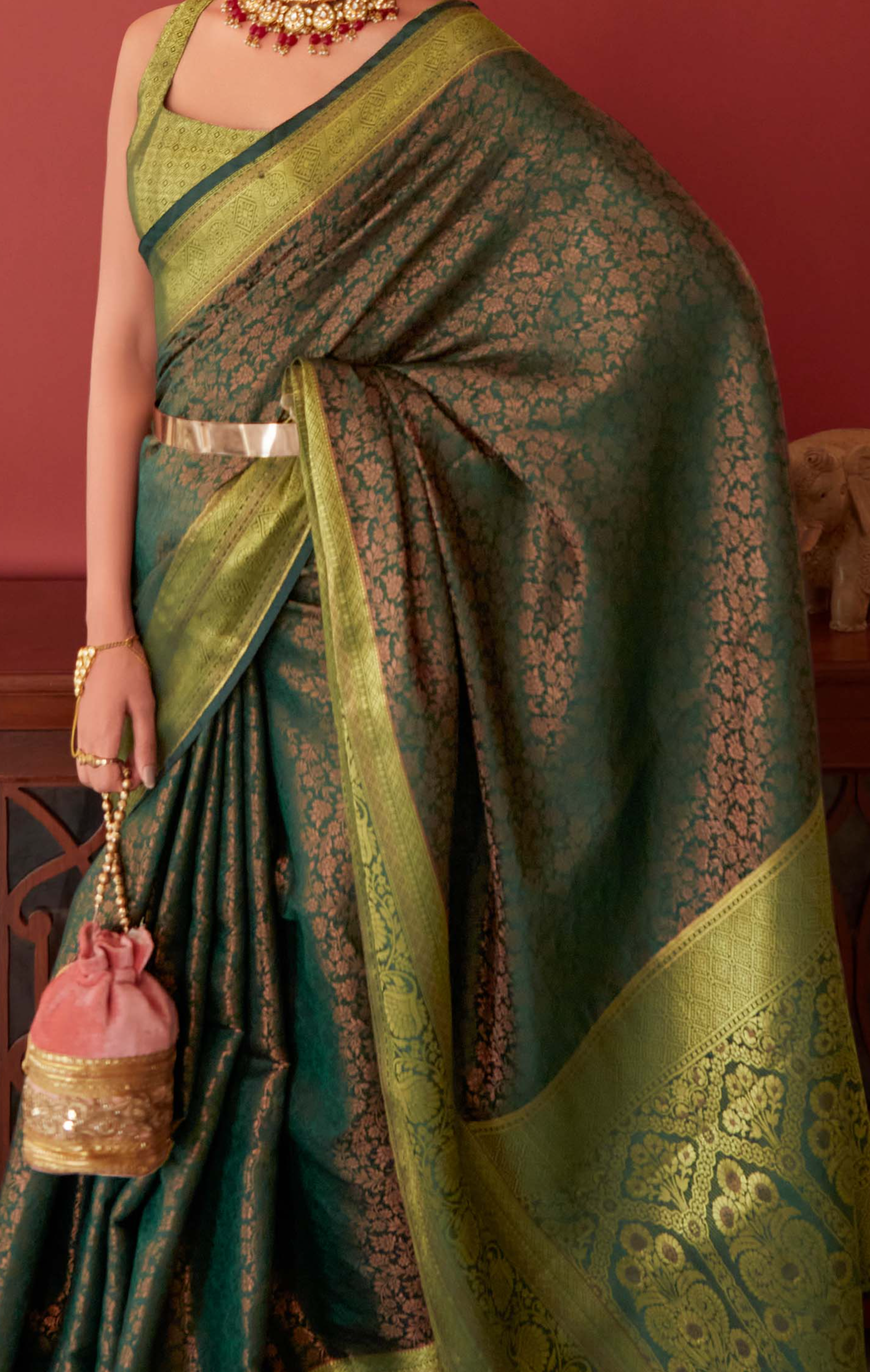 Verdant Mehndi Green Zari Woven Banarasi Silk Saree