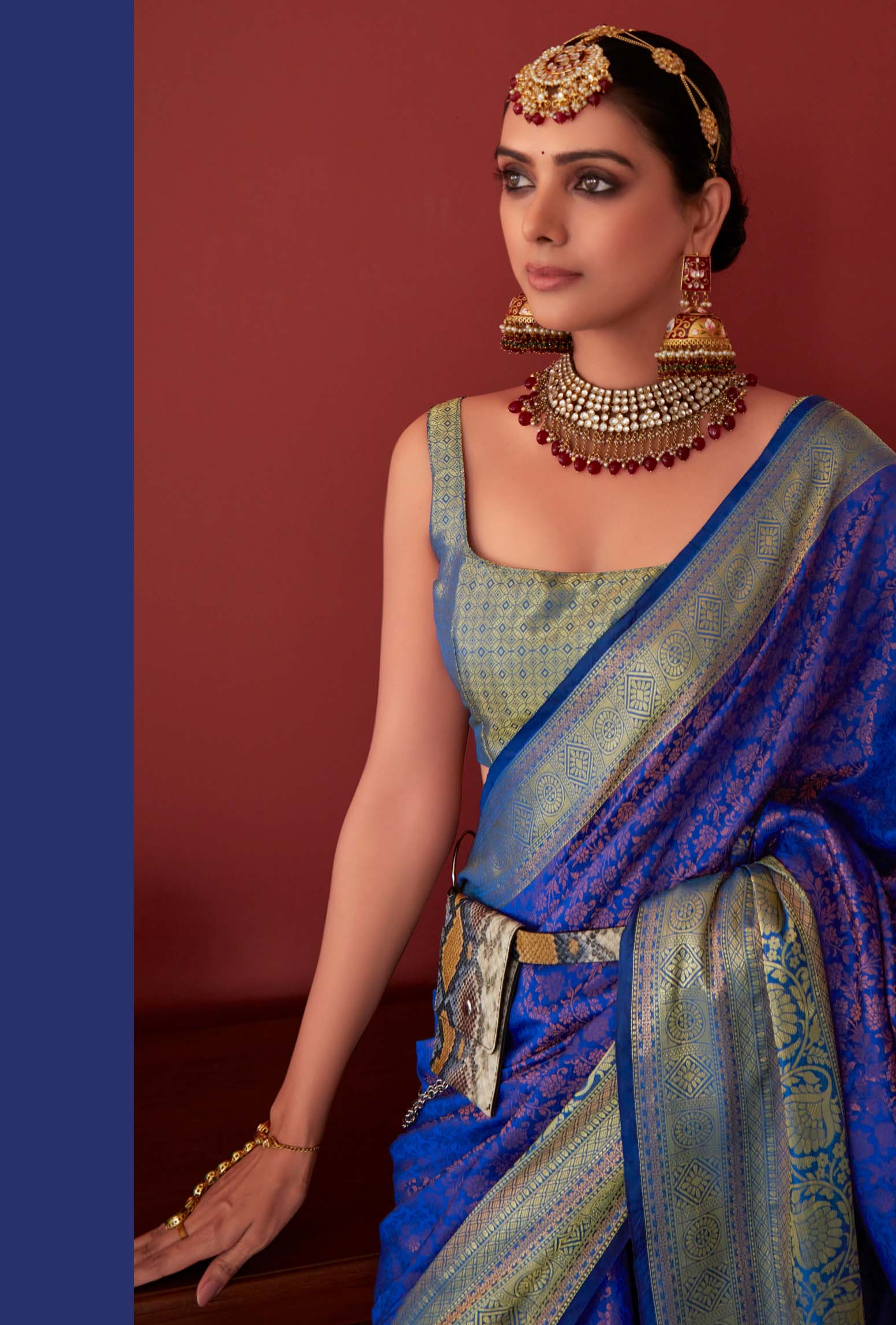 Regal Peacock Blue Banarasi Silk Saree