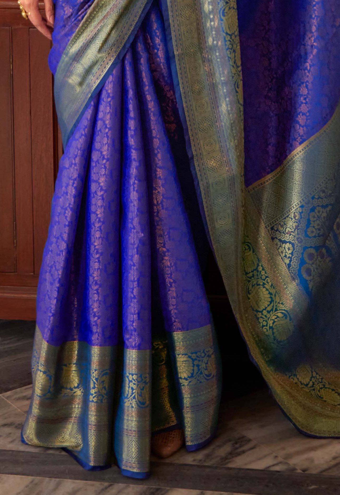 Regal Peacock Blue Banarasi Silk Saree