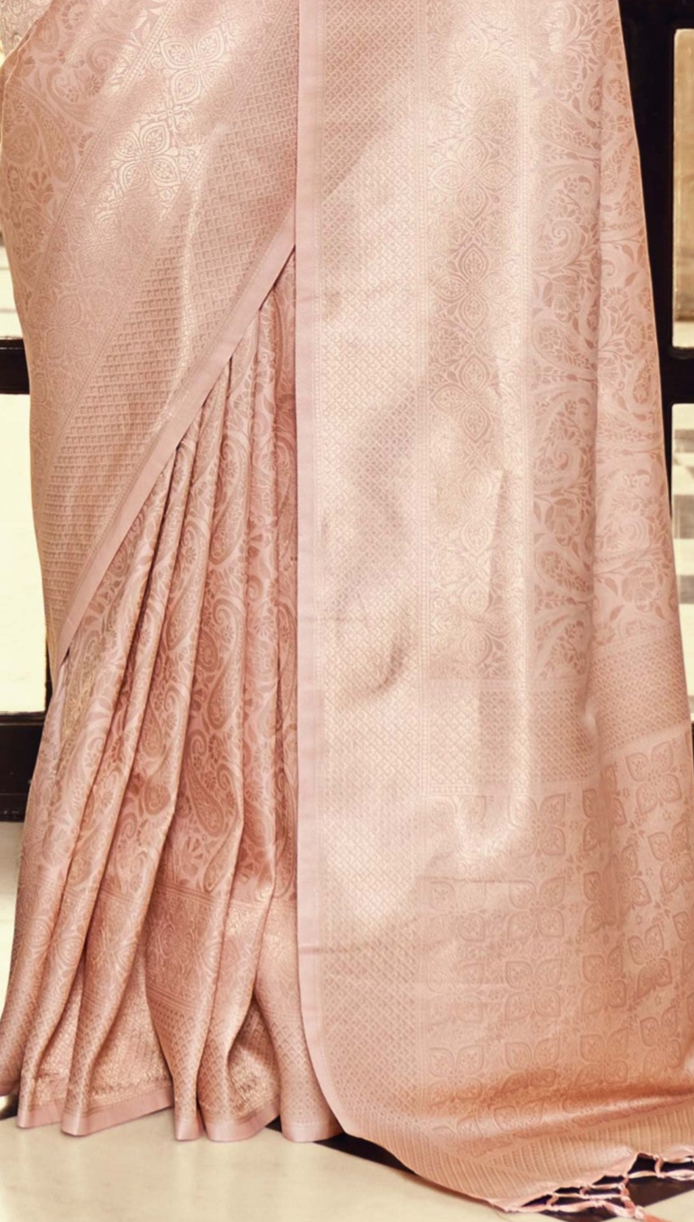 Bush Pink Woven Kanjivaram Silk Saree