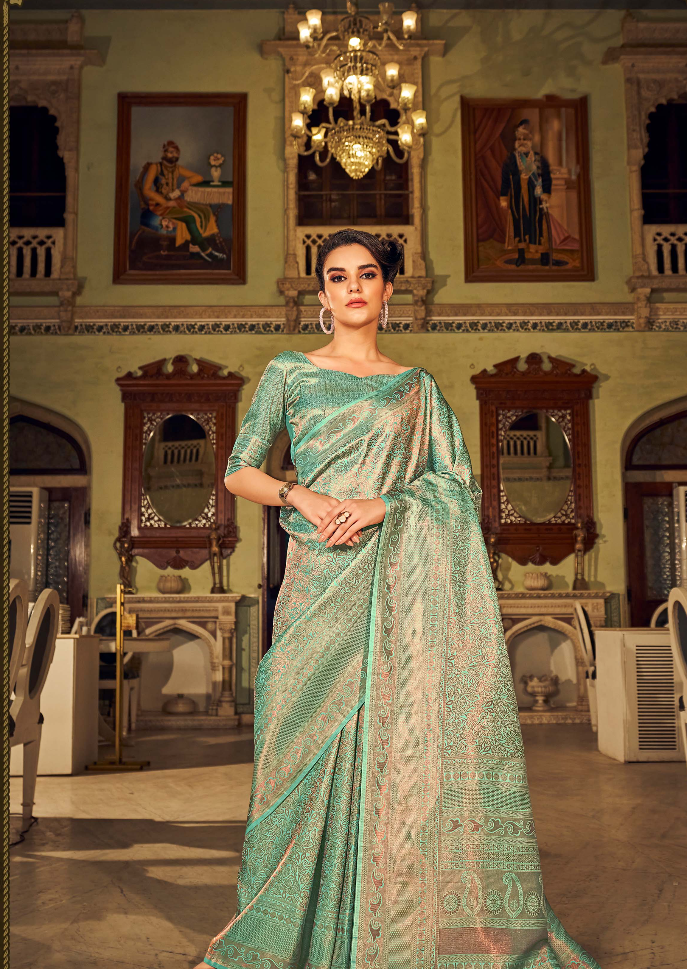 Chartreuse Green Dual Tone Kanjivaram Silk Saree