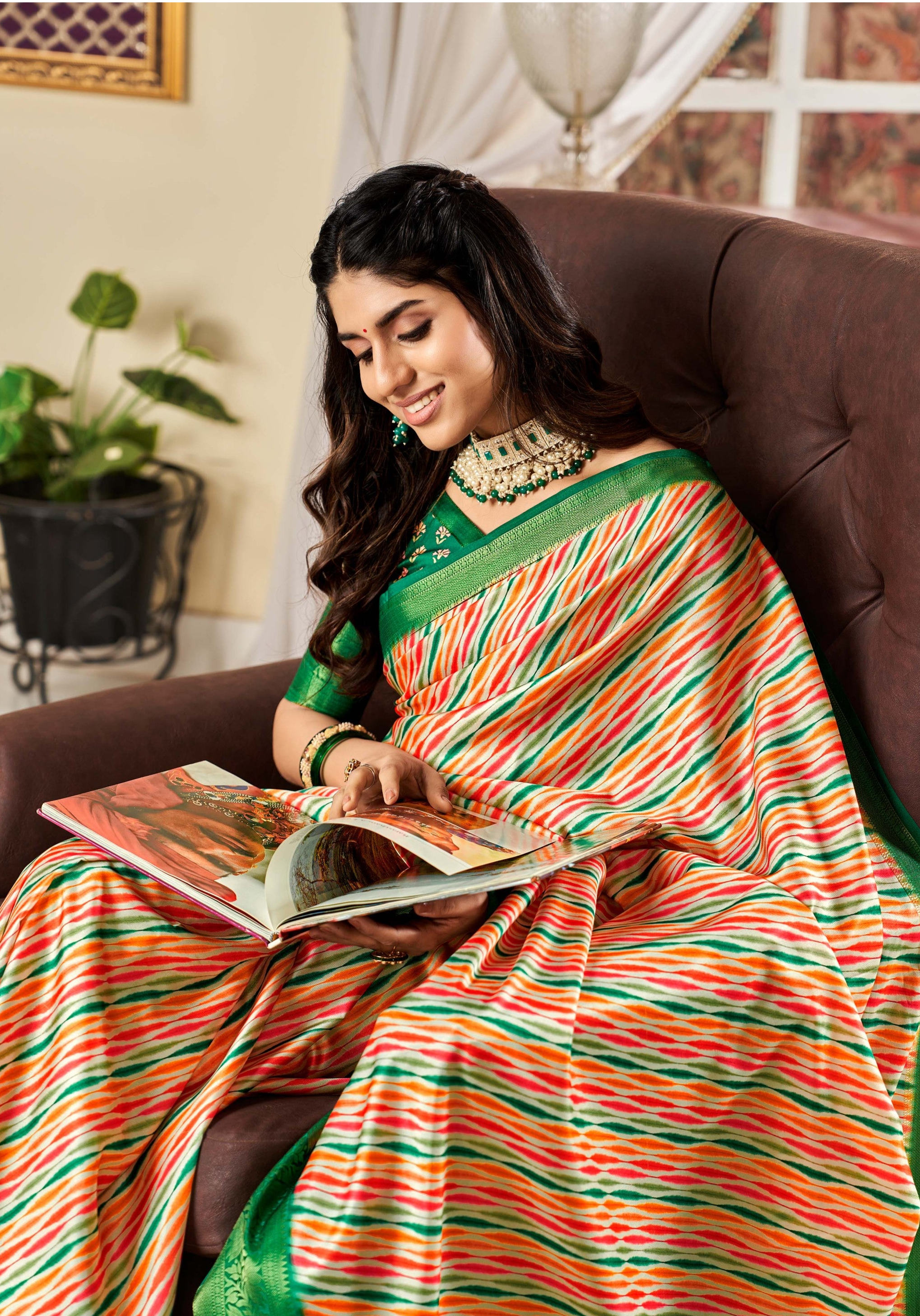 Radiant Harmony Red and Green Dual Tone Satin Silk Saree