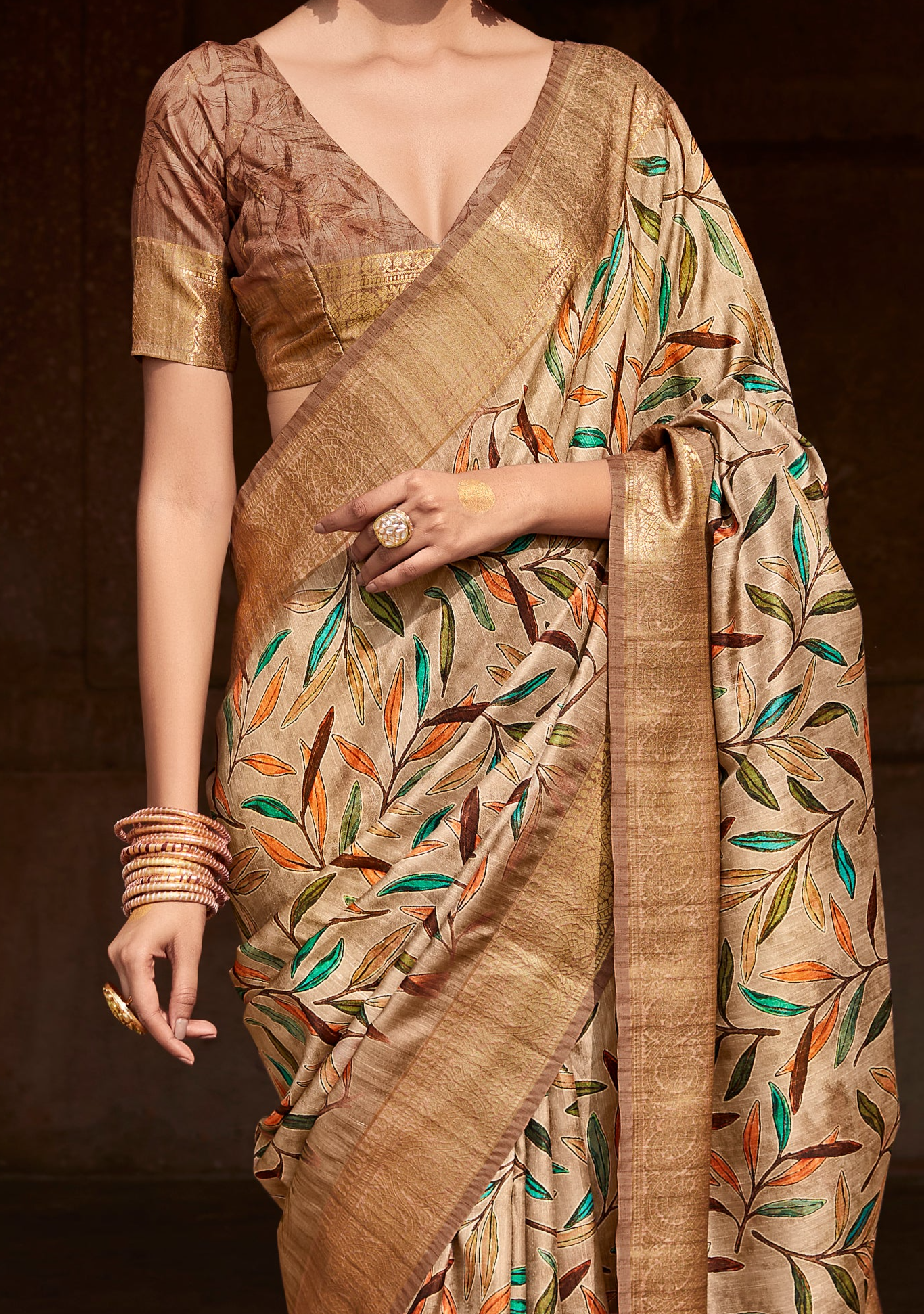 Walnut Brown Digital Printed Soft Silk Saree