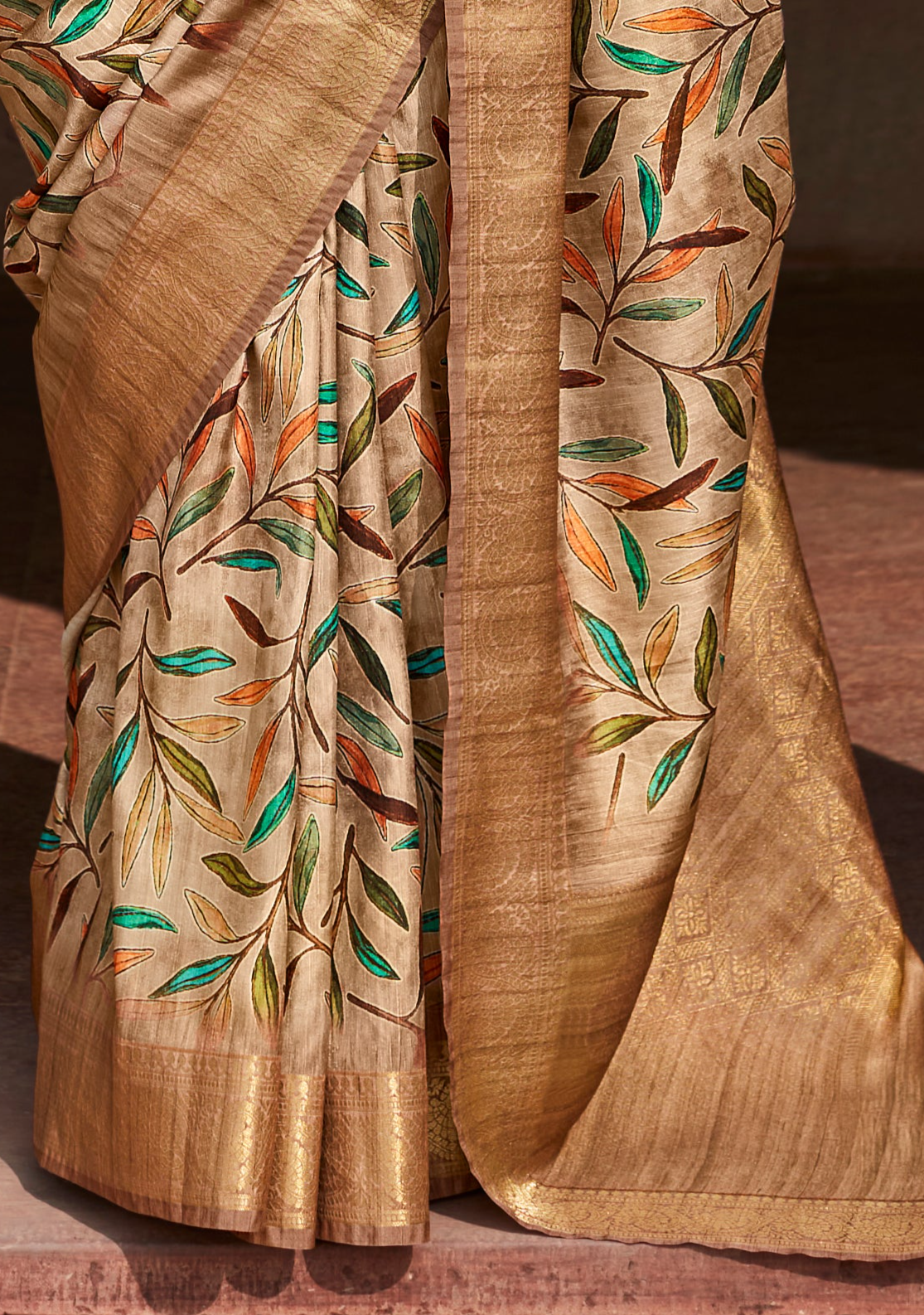 Walnut Brown Digital Printed Soft Silk Saree