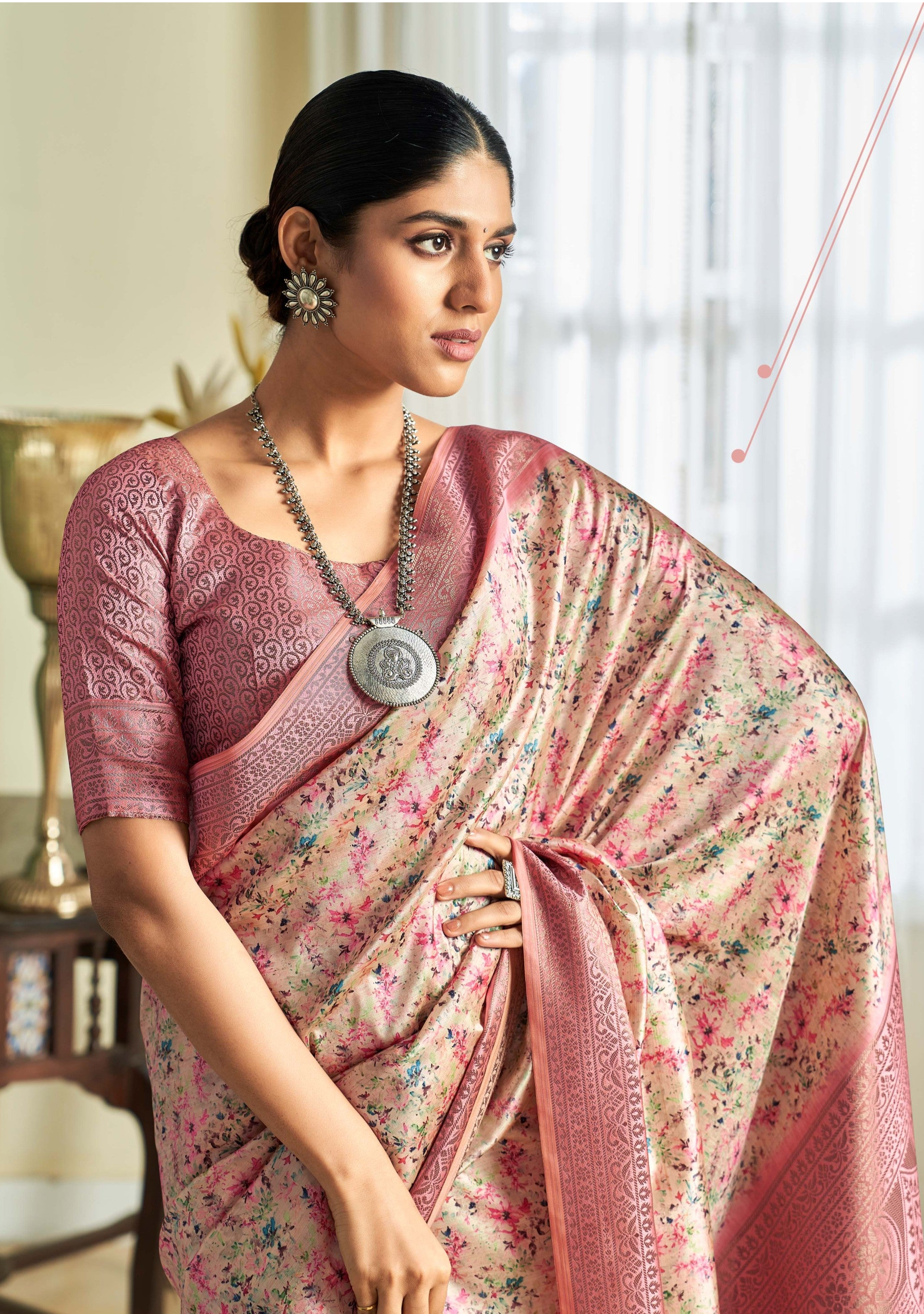 Elegant Dark Pink Banarasi Satin Silk Saree