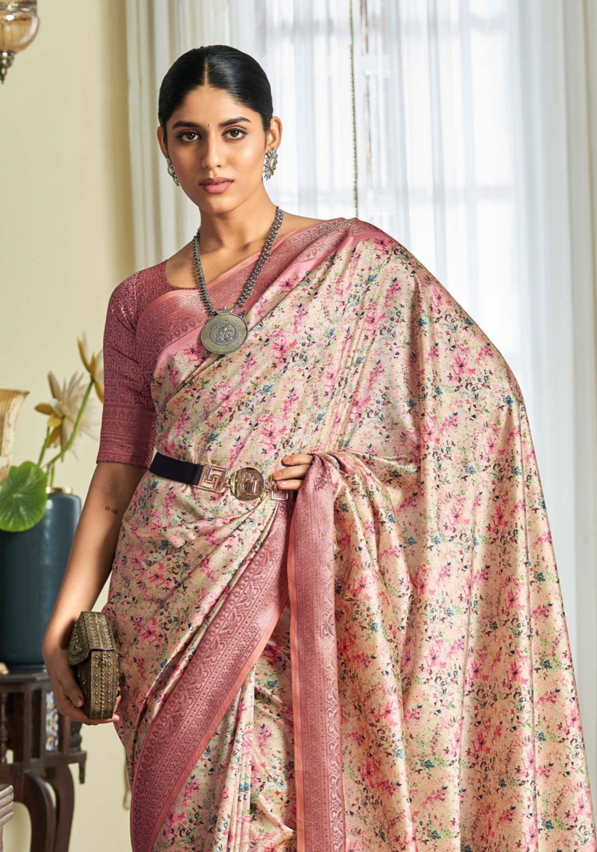 Elegant Pink Banarasi Satin Silk Saree