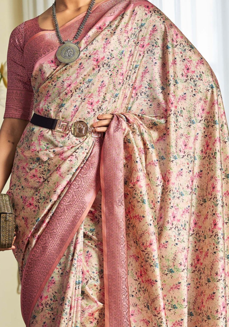 Elegant Pink Banarasi Satin Silk Saree