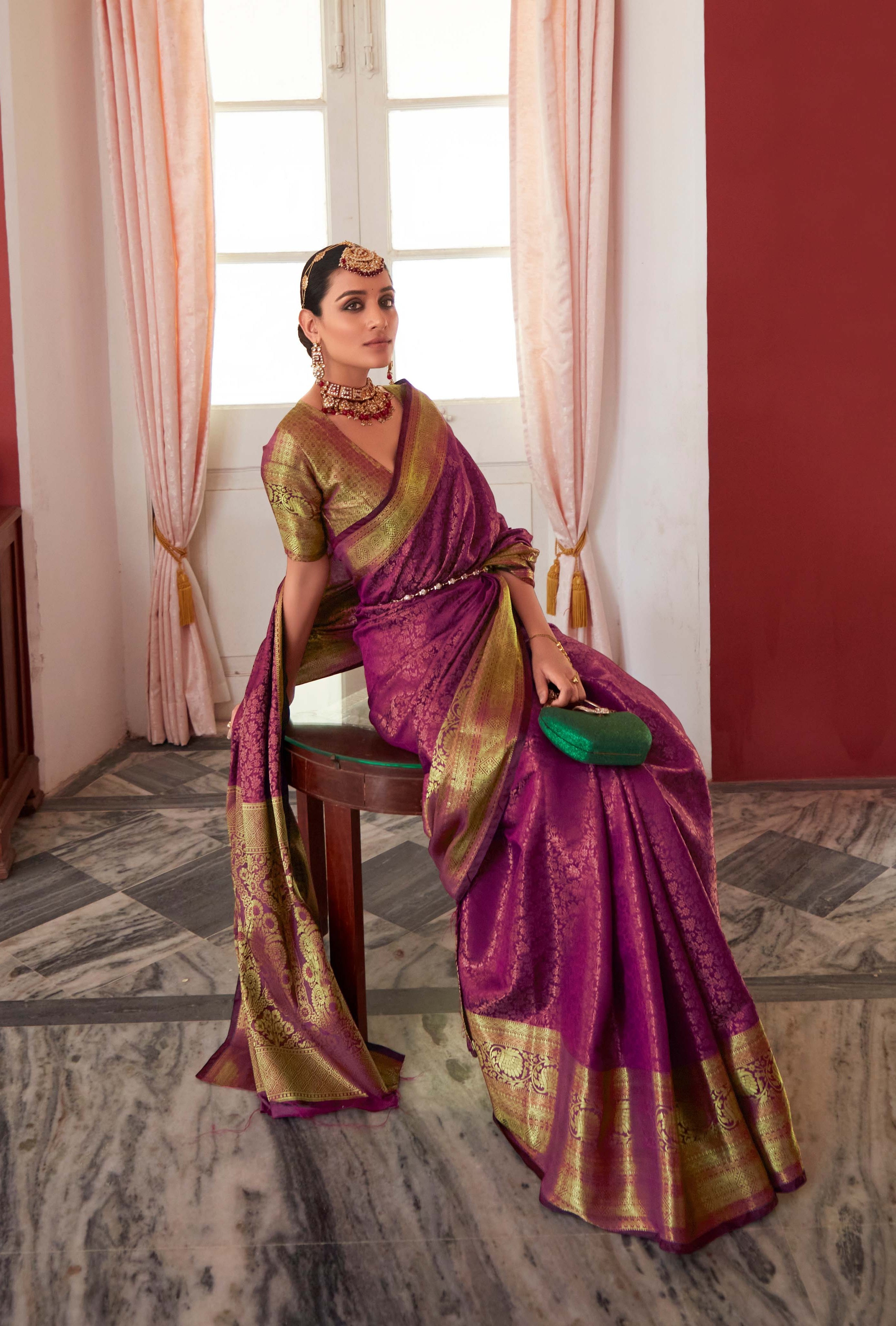 Sovereign Purple Zari Woven Banarasi Silk Saree