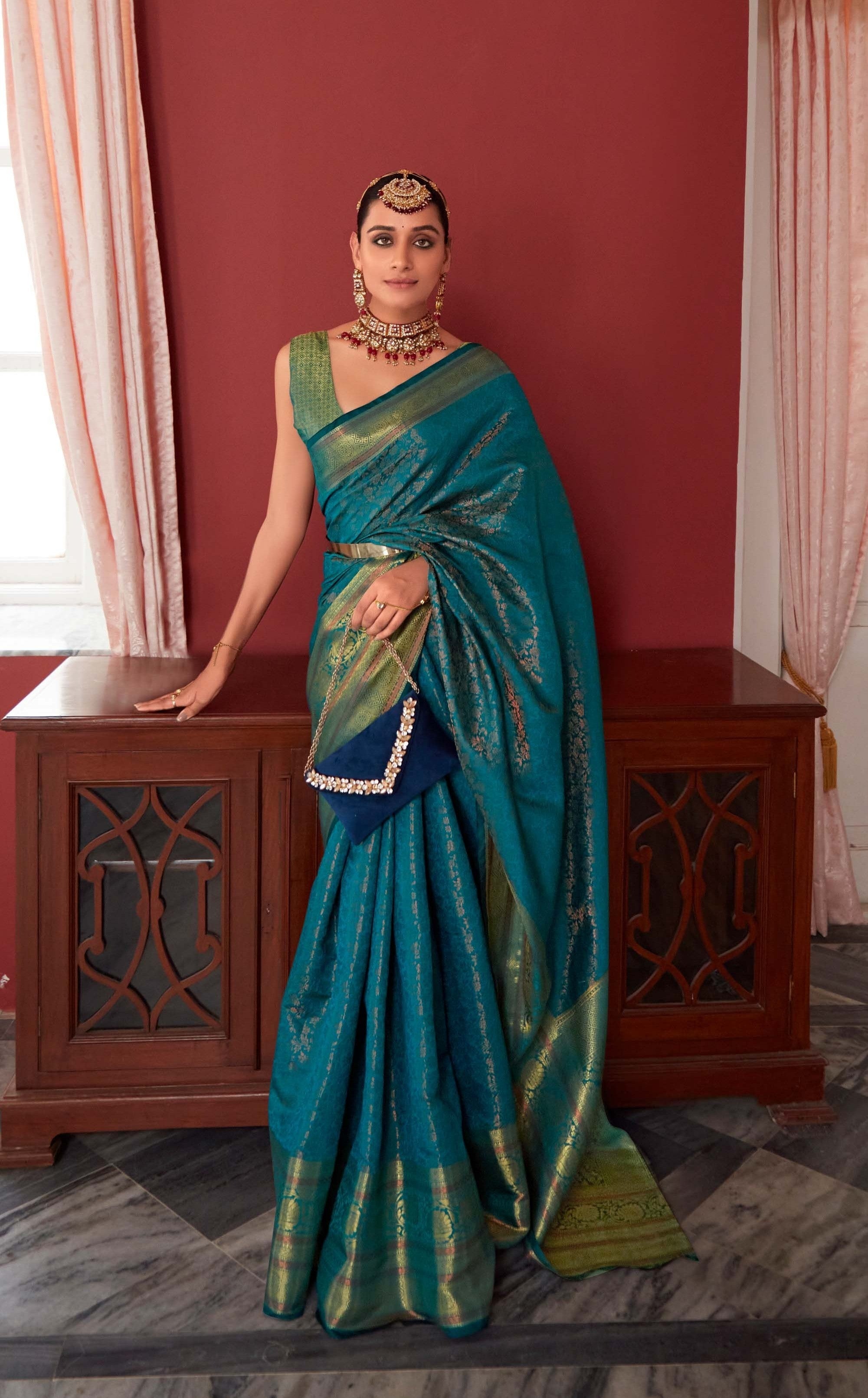 Midnight Majesty Zari Woven Blue Banarasi Silk Saree