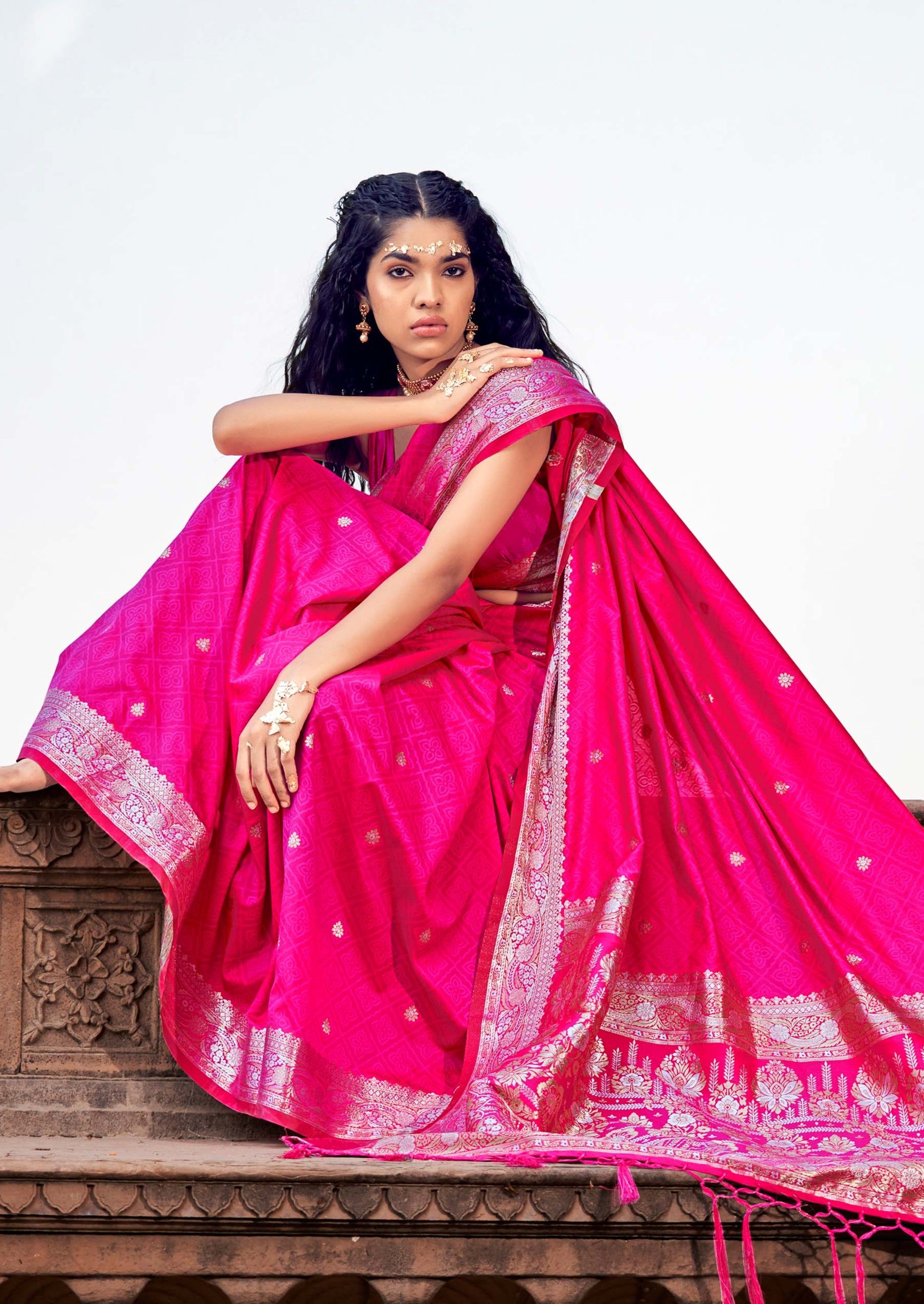 Mystic Magenta Banarasi Satin Silk Saree