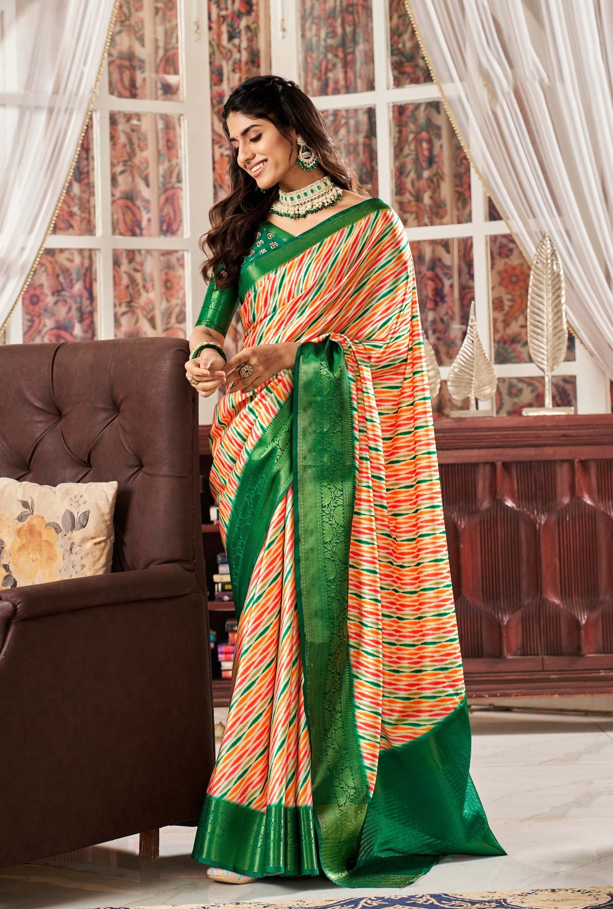 Radiant Harmony Red and Green Dual Tone Satin Silk Saree