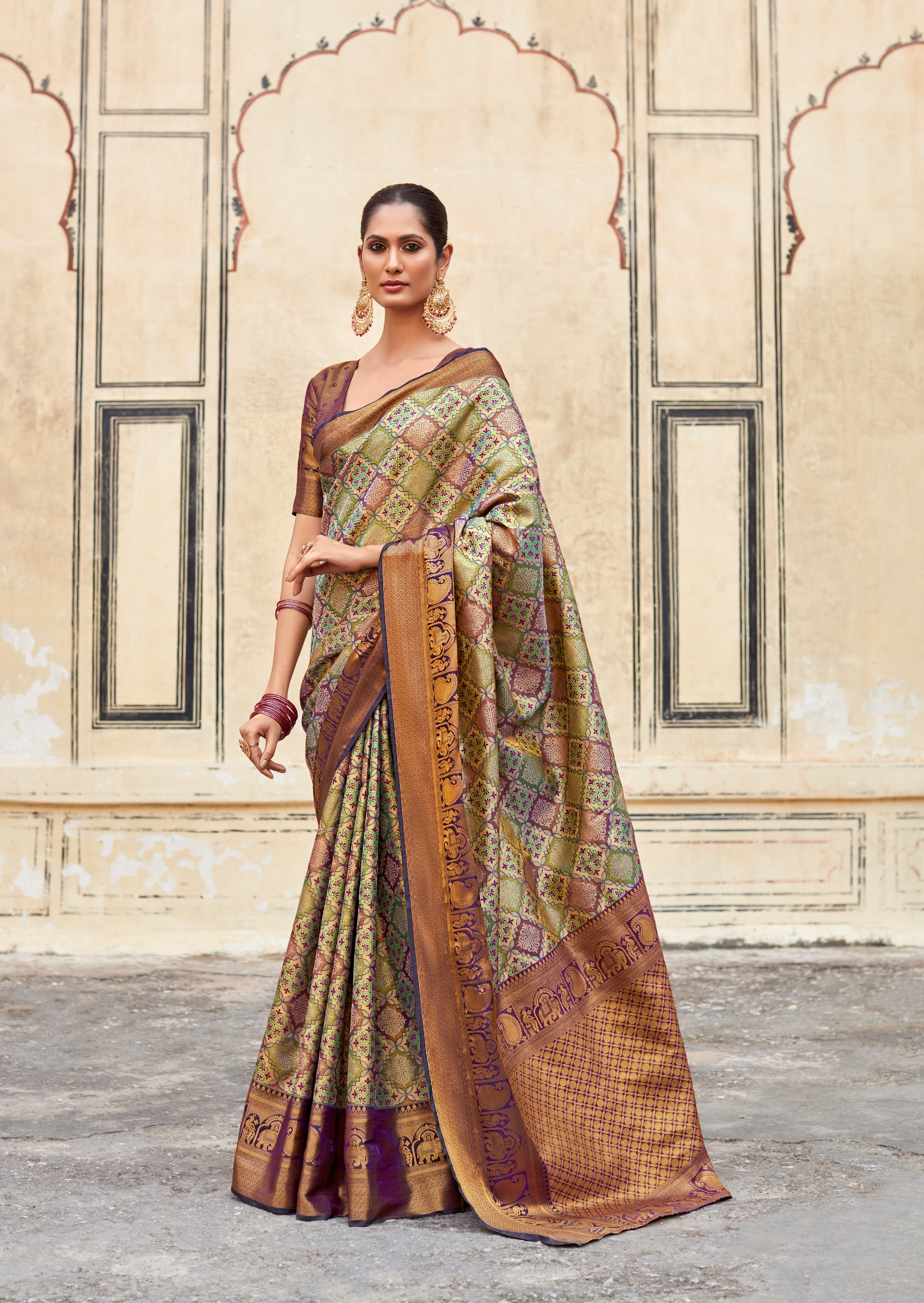 Earthy Emerald Green Woven Banarasi Silk Saree