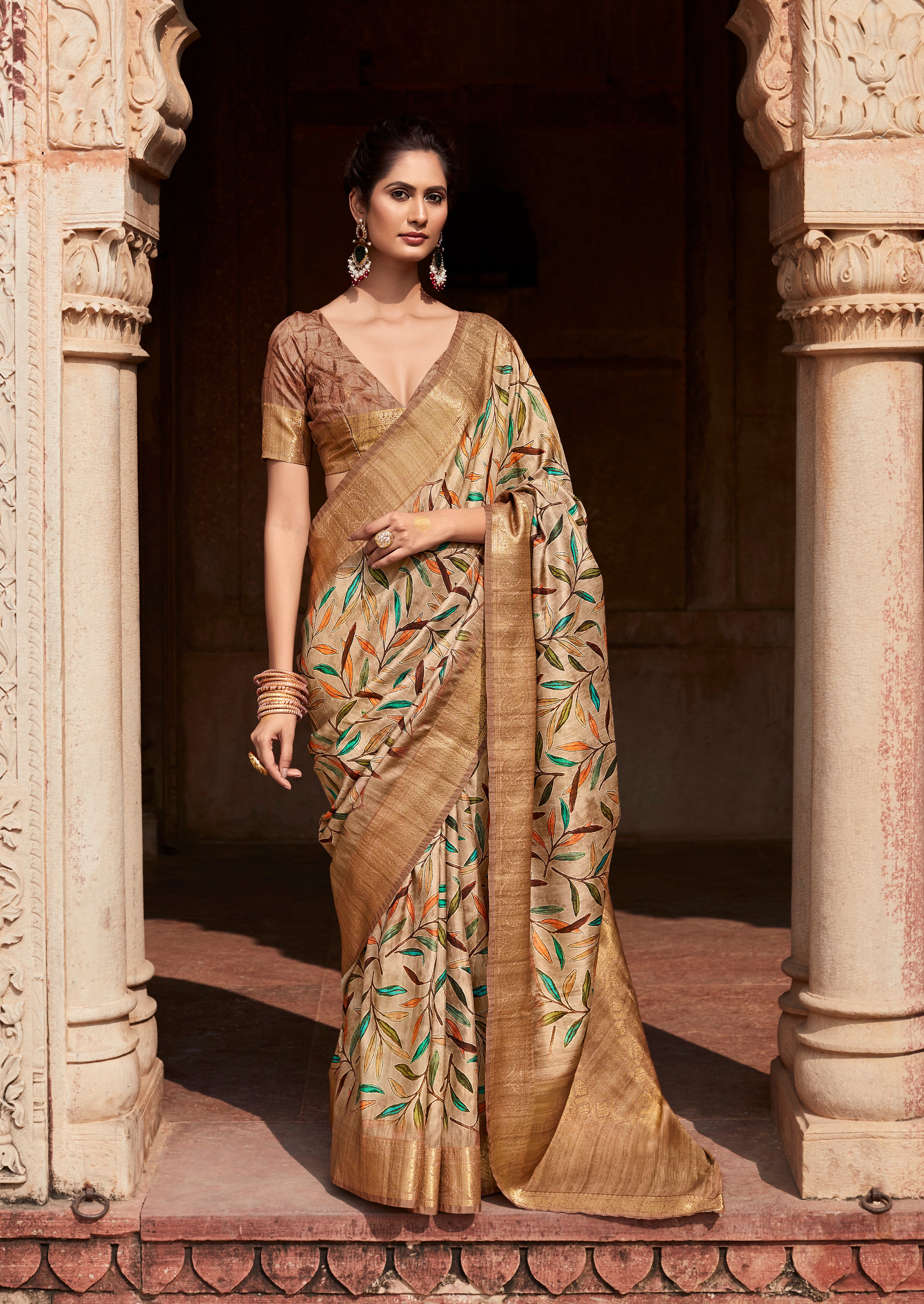 Walnut Brown Digital Printed Soft Silk Saree