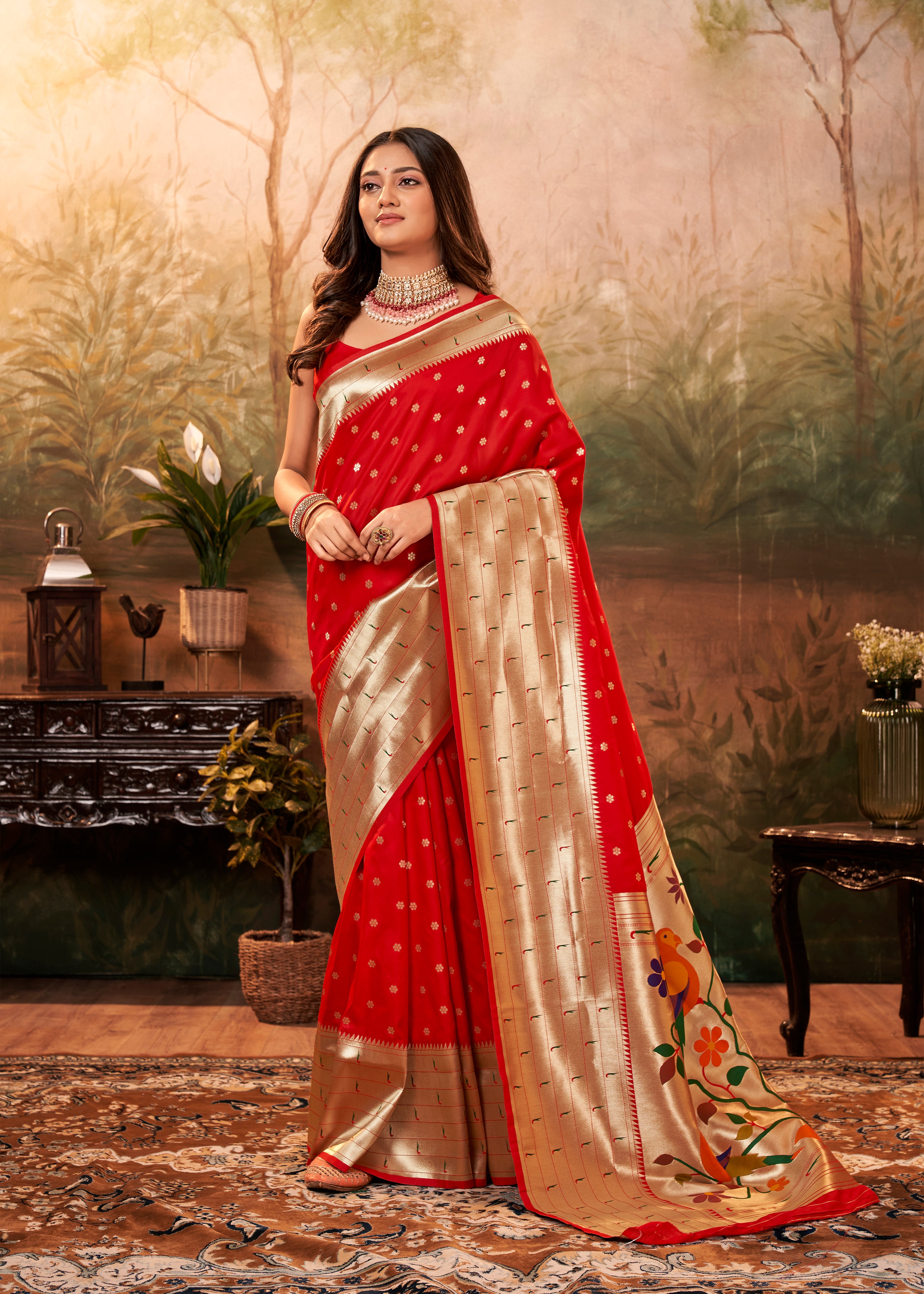 Citrusy Royal Orange Pure Paithani Silk with Zari Weaving  Saree