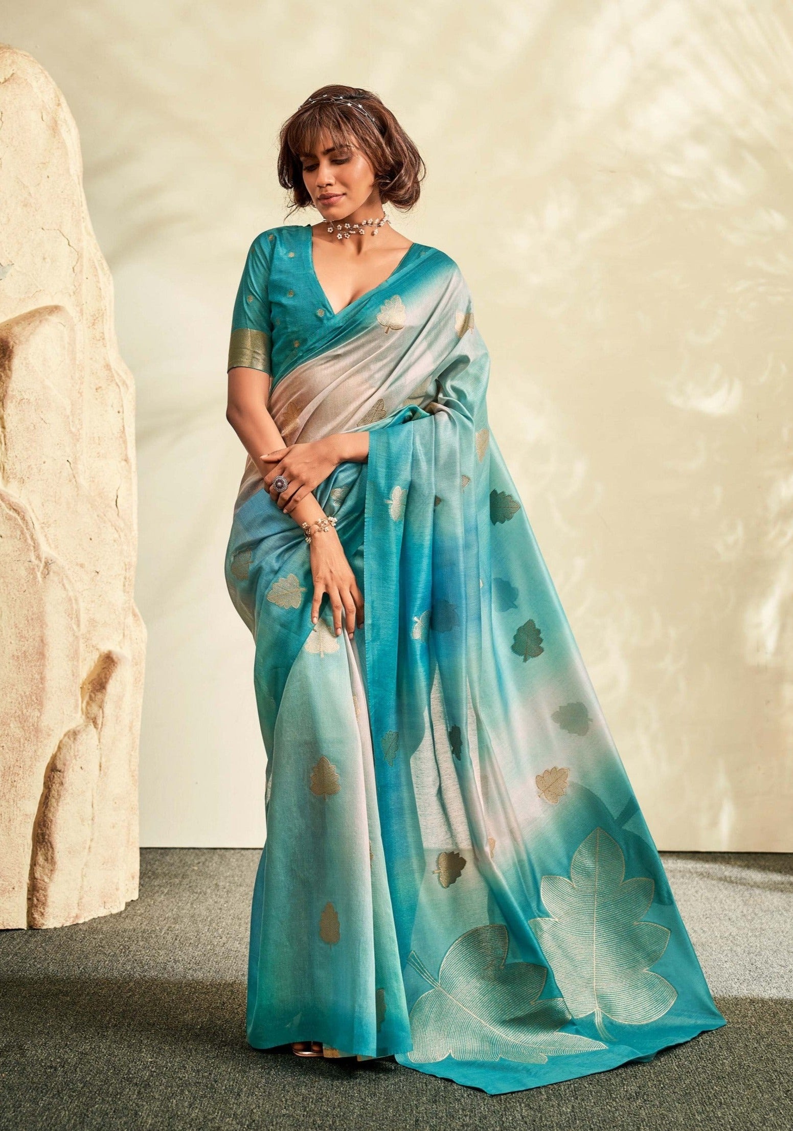 Serene Sky Blue Handloom Khadi Silk Saree