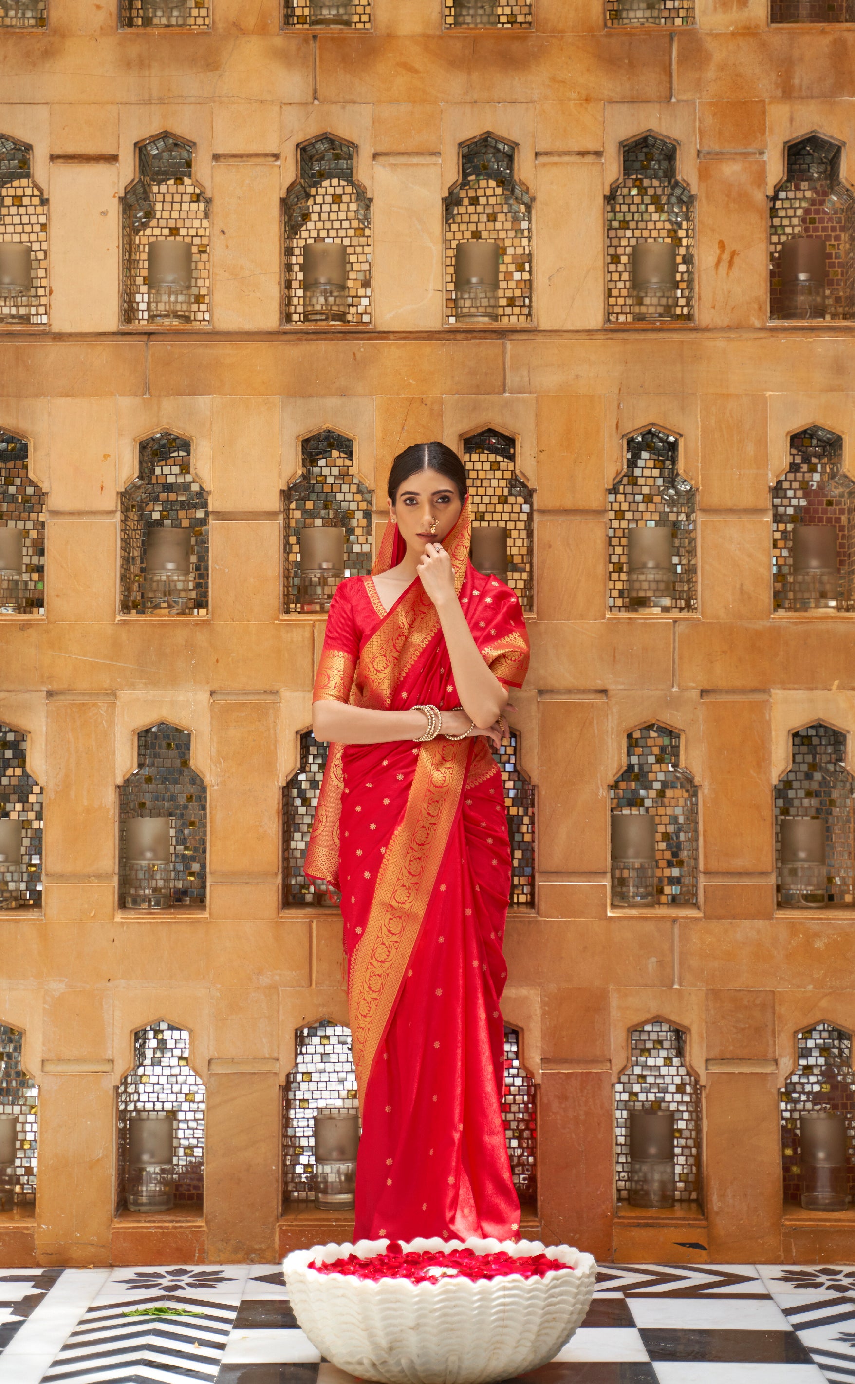 Crimson Red Elegance Zari Woven Kanjivaram Saree