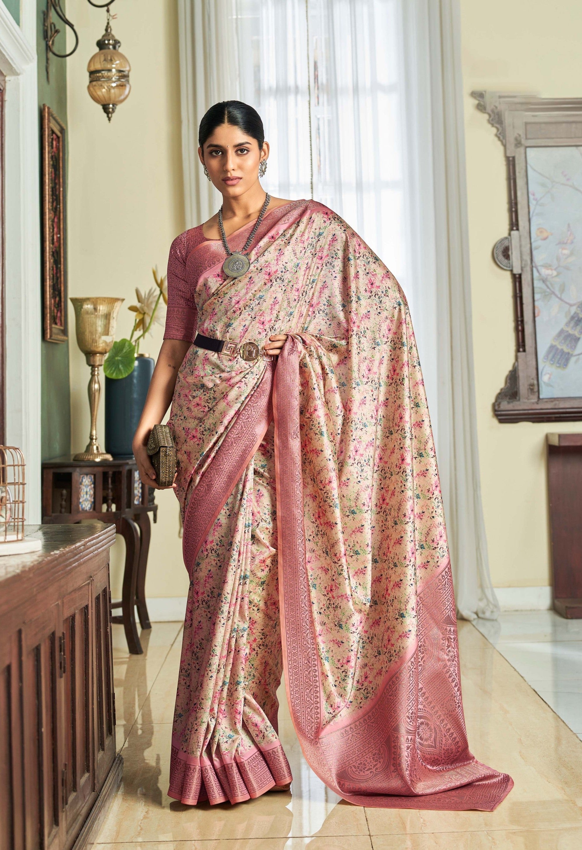 Elegant Dark Pink Banarasi Satin Silk Saree